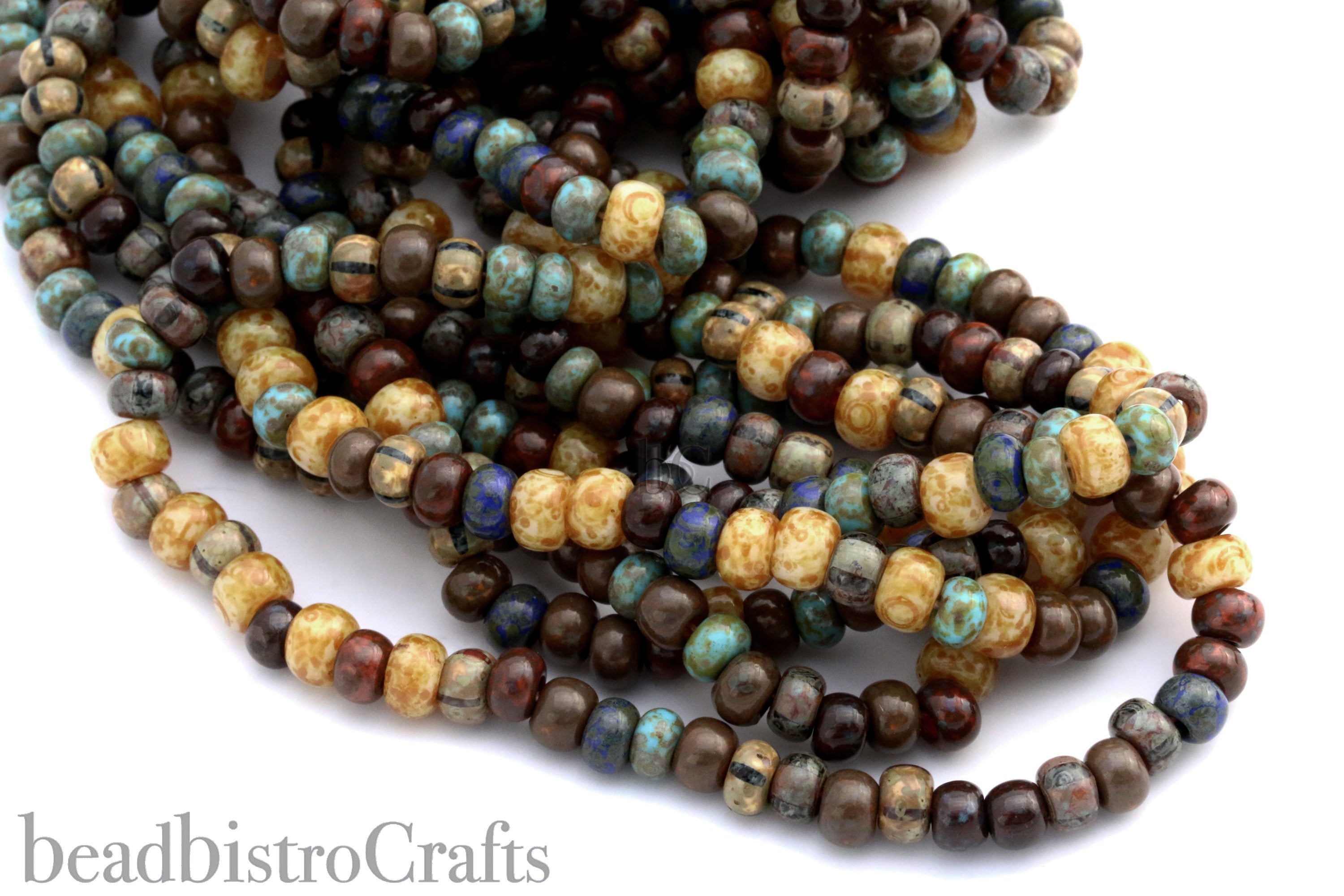 Czech Size 2/0-3/0 Beads Aged Dark Caribbean PICASSO MIX Seed Beads ~ 19" strand