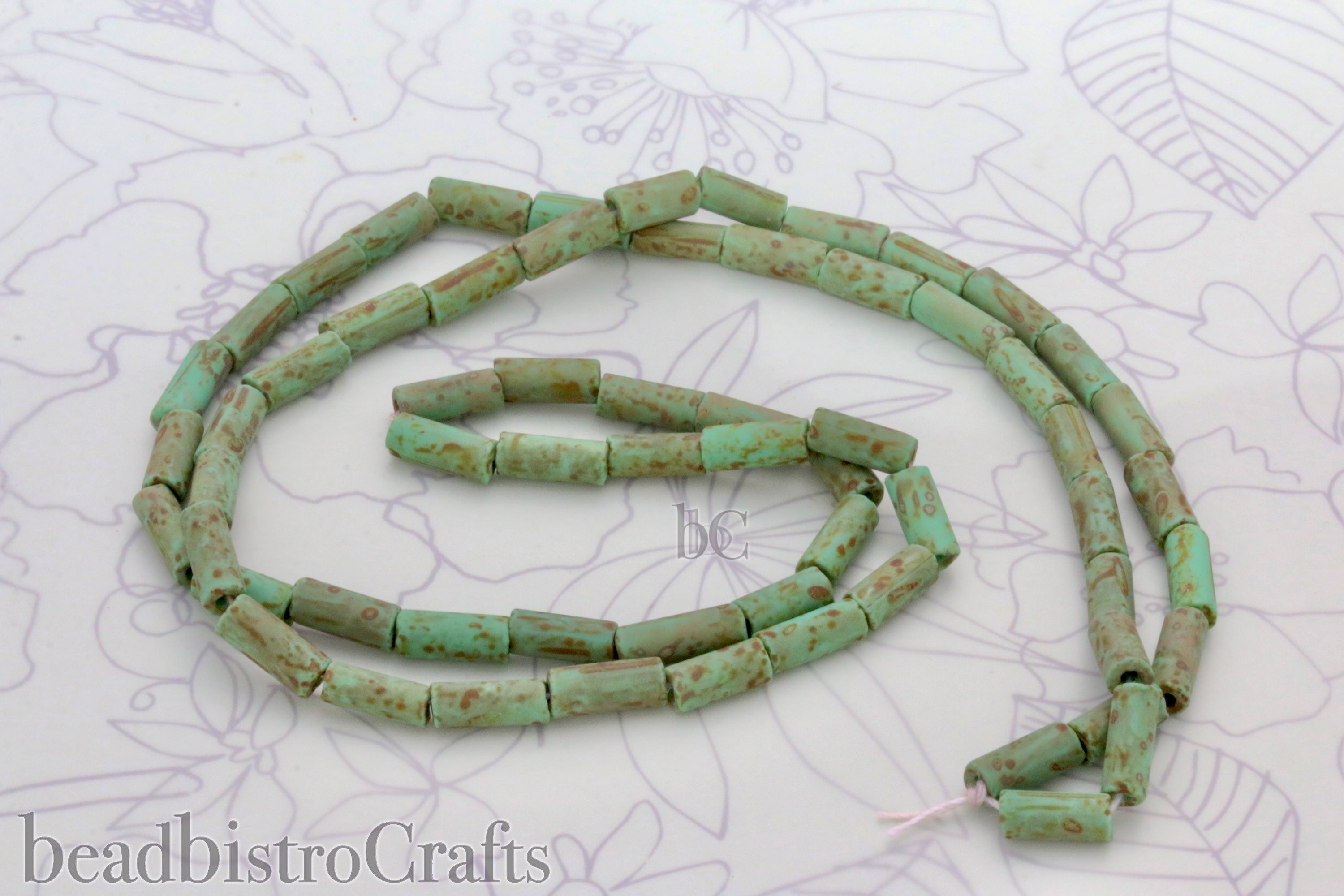 Czech Size 9x4mm Bugle Beads Aged Wampum Jade Matted PICASSO Seed Beads ~ 21" strand