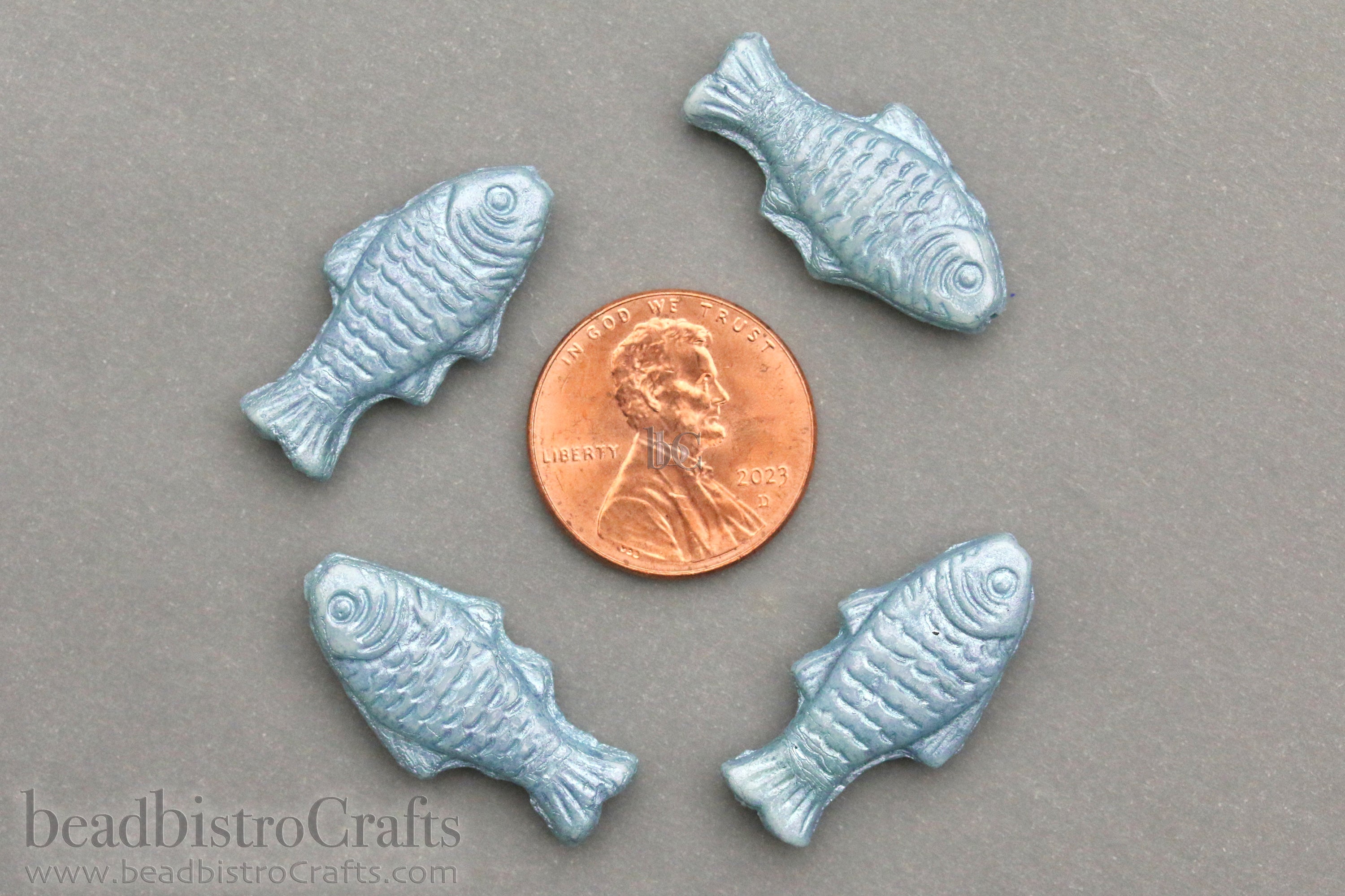 Czech Glass Trout Fish Beads 24x10mm Alabaster Light Blue Luster (4pcs)