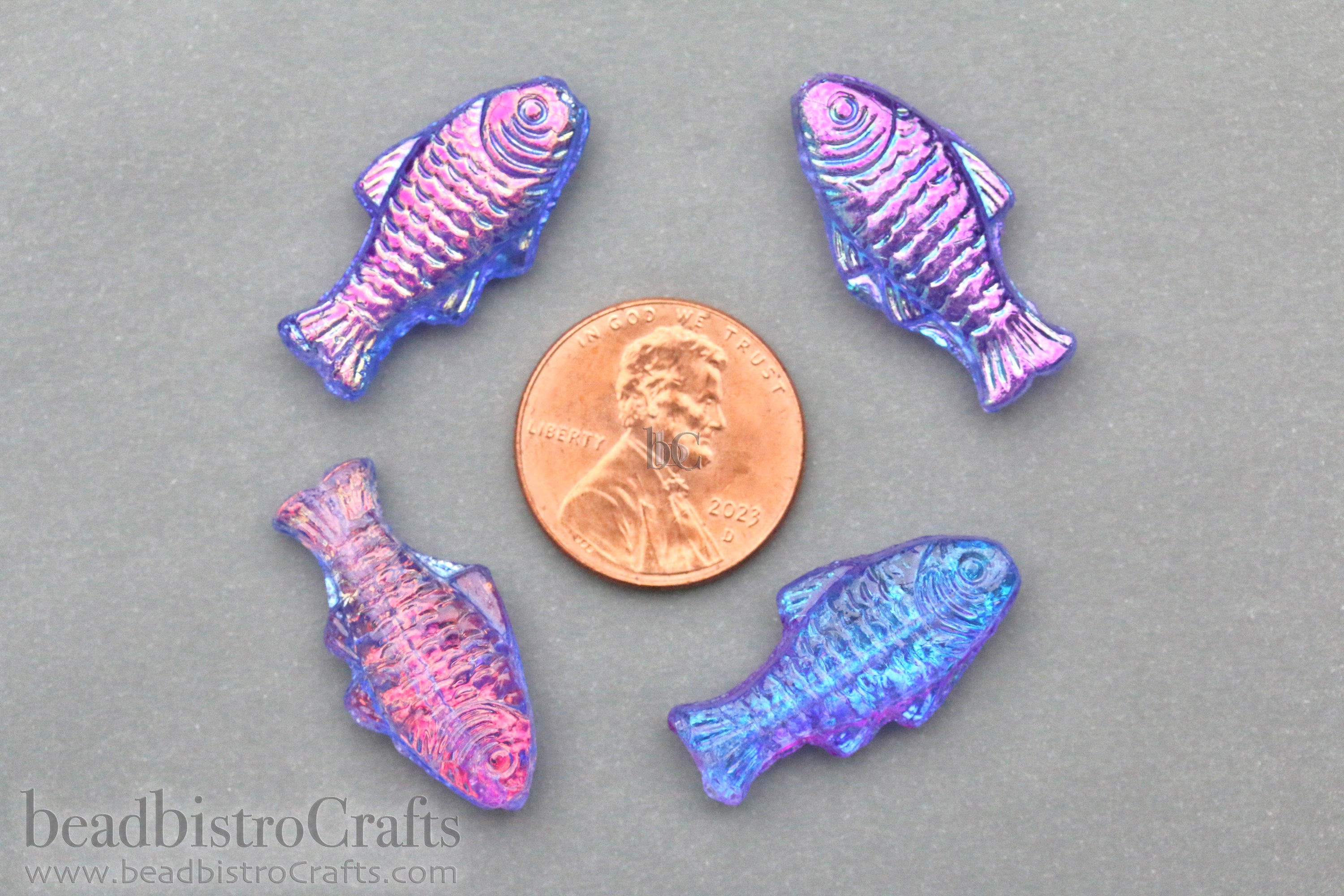 Czech Glass Trout Fish Beads 24x10mm Crystal Magic Vibrant Purple Coat (4pcs)