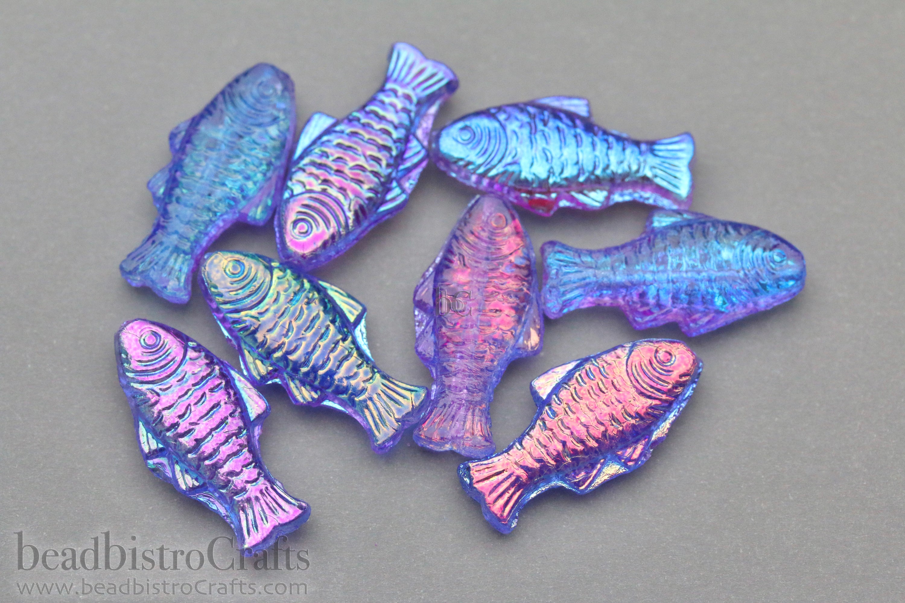 Czech Glass Trout Fish Beads 24x10mm Crystal Magic Vibrant Purple Coat (4pcs)