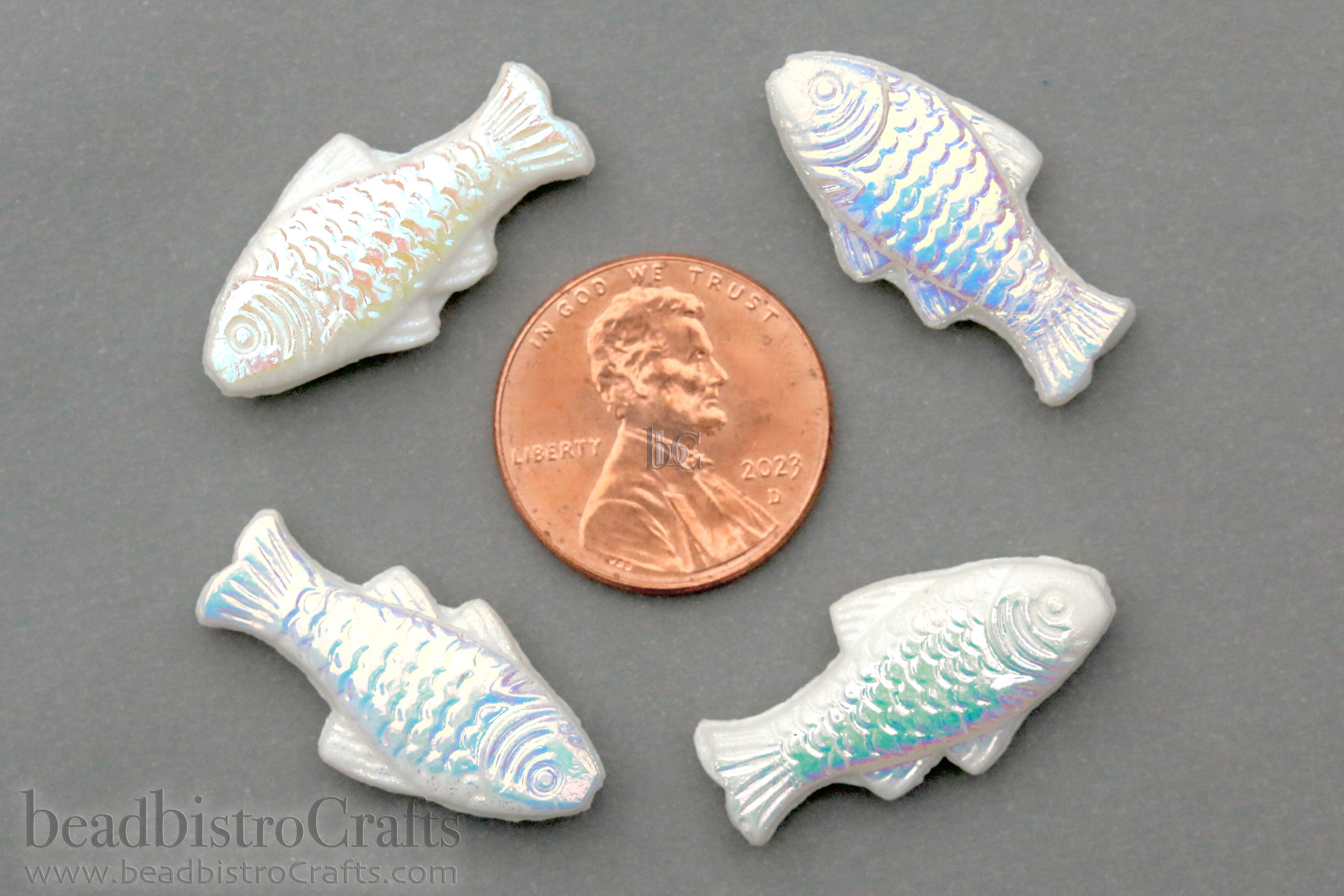 Czech Glass Trout Fish Beads 24x10mm Opaque White AB (4pcs)