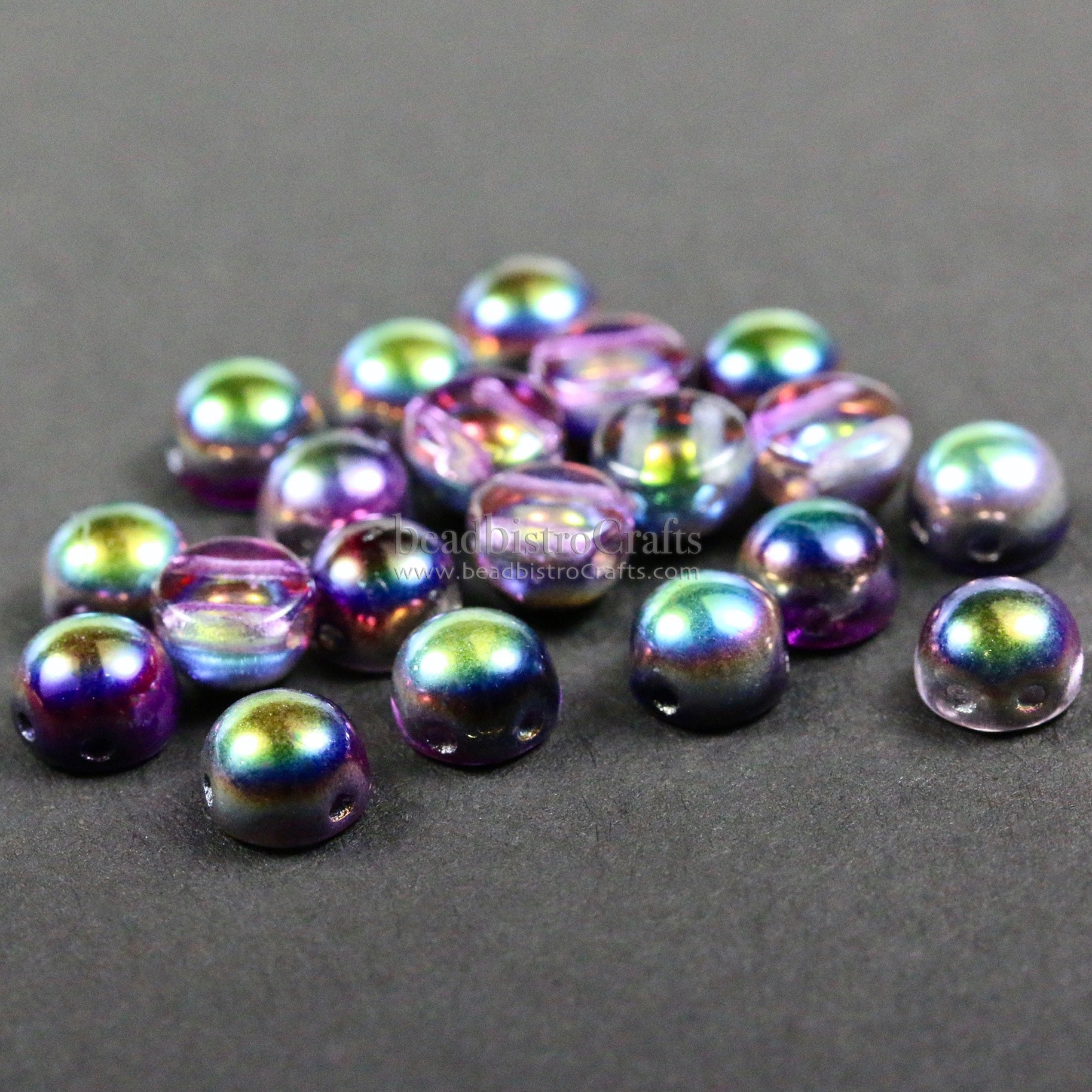 2-hole Cabochon Bead 6mm Crystal Magic Purple Czech Glass Beads 20pcs