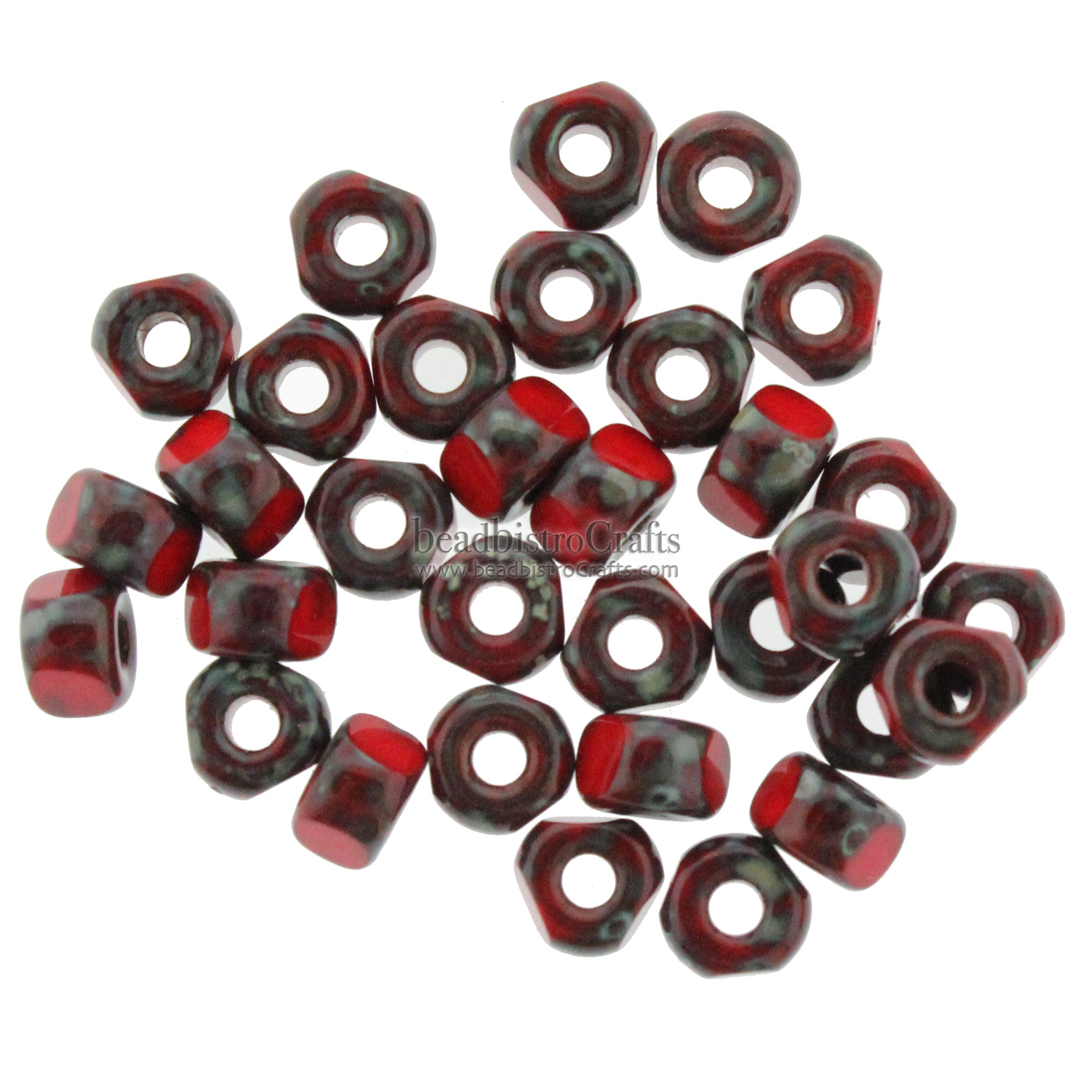 Matubo 3-Cut Size 2/0 Beads Opaque Coral Red Dark Travertine Czech Seed Beads