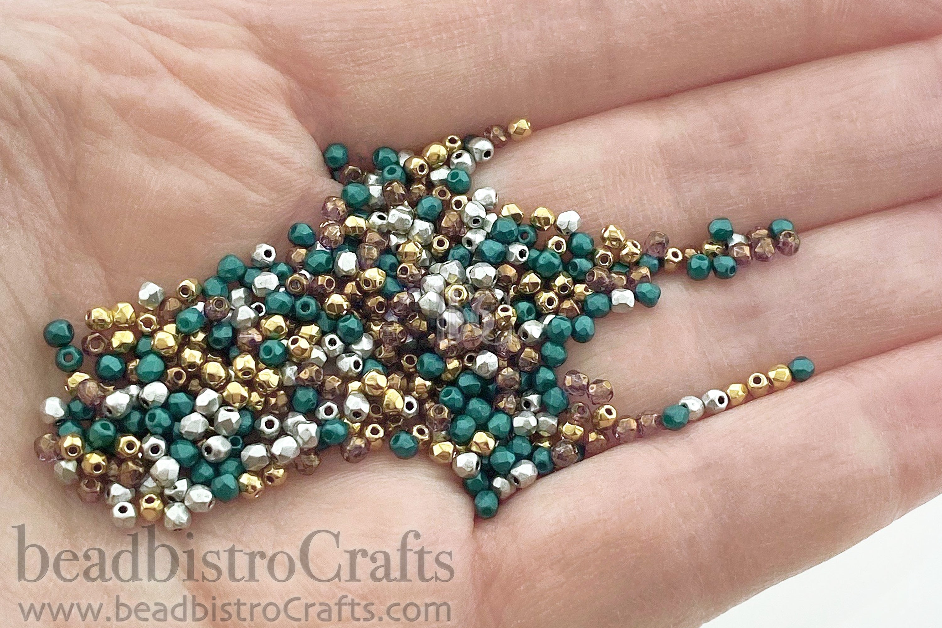 Aqua Capri Gold, 2mm Round Fire Polish Beads (2-grams)