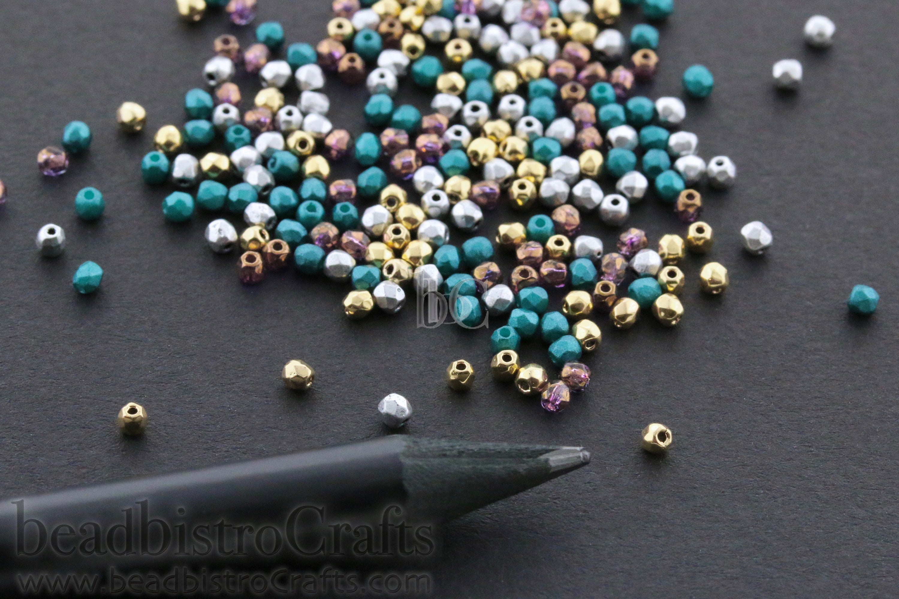 Aqua Capri Gold, 2mm Round Fire Polish Beads (2-grams)