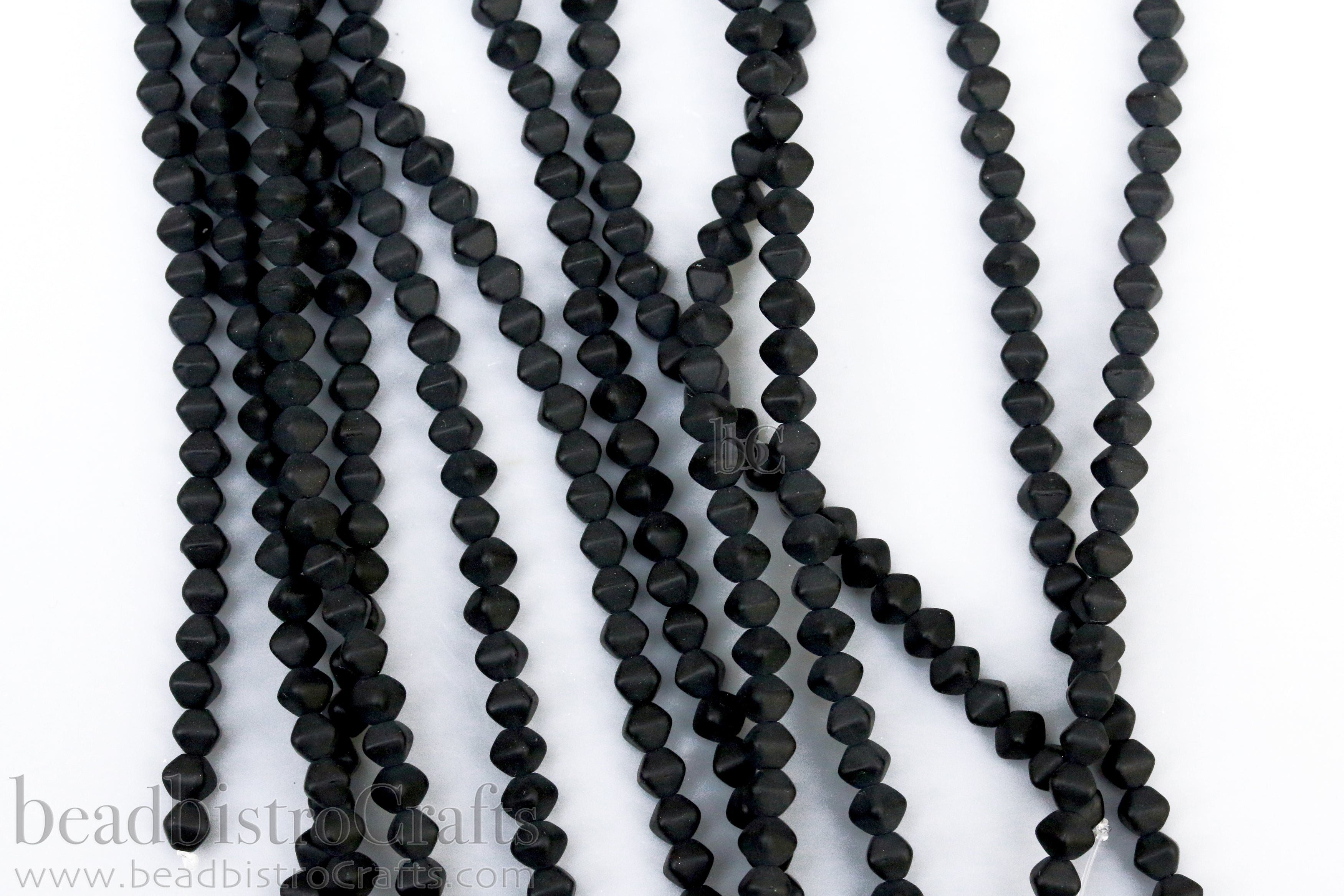Czech Glass MINI Bicone 4mm Pressed Glass Bead Matte Jet Black (50pc or 200pc)