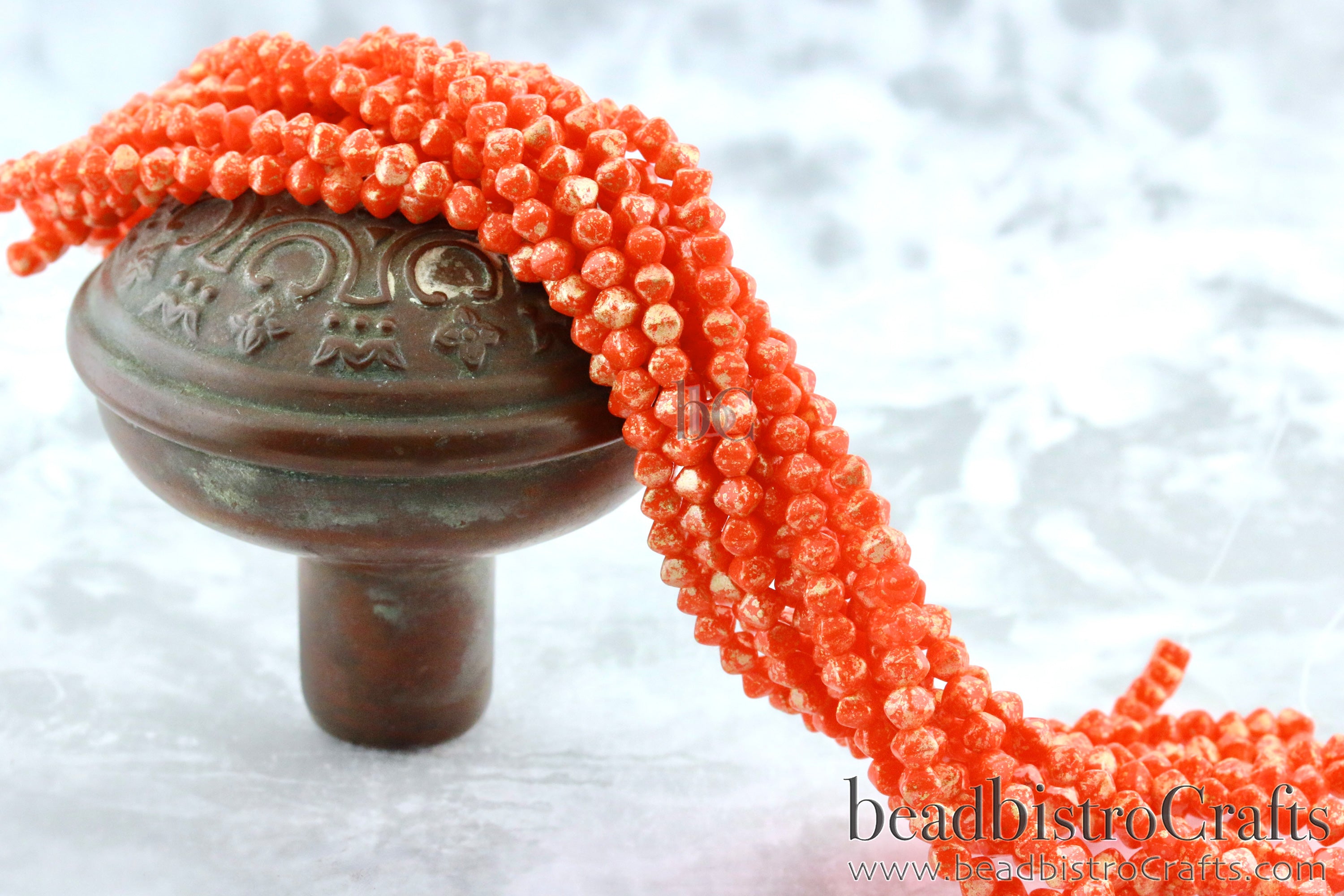 Czech Glass MINI Bicone 4mm Pressed Glass Bead Opaque Persimmon or Opaque Pumpkin Gold Splash (50pc or 200pc)