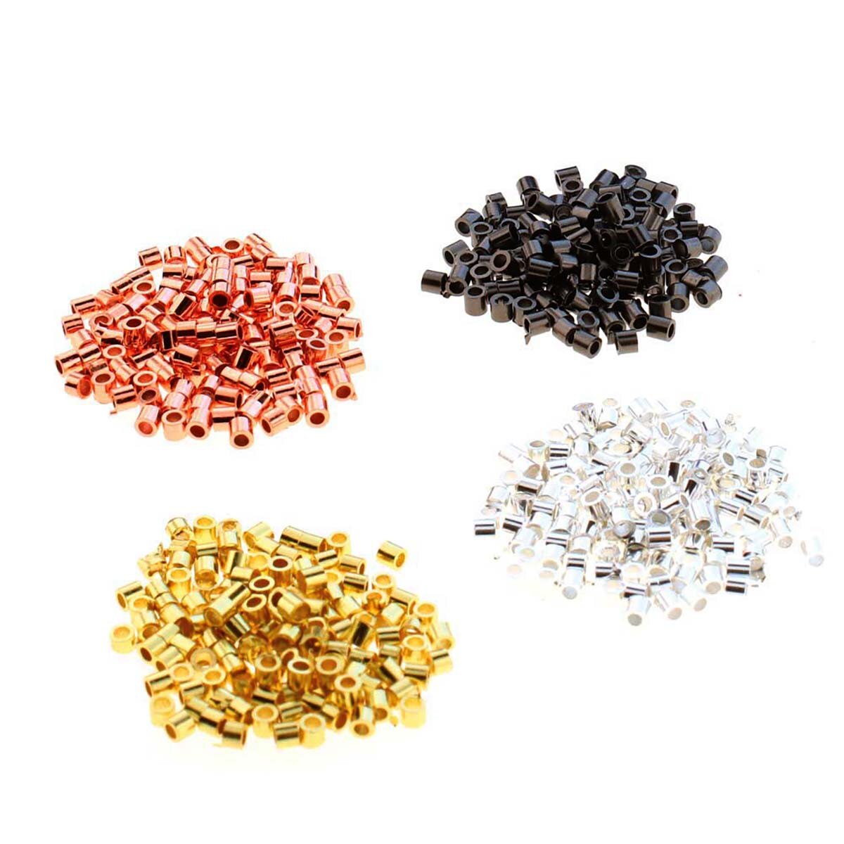 Basic Elements, 1.8mm Black Oxidized, Copper, Gold, Silver  Plated Crimp Tubes, Variety Pack