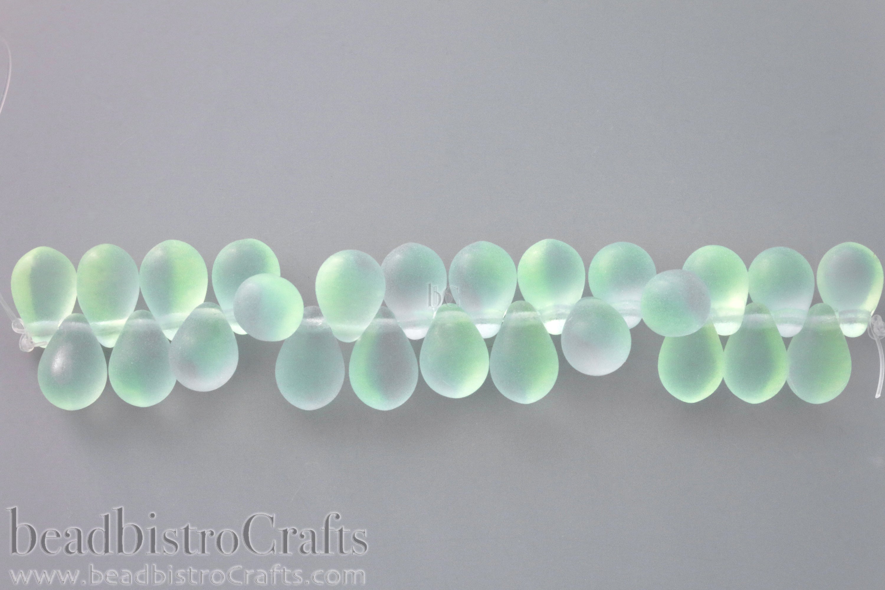 Czech Glass Drop 6x9mm Beads Frosted Transparent Pale Lime and Sapphire Side-drilled Tear Drop * Fluorescent