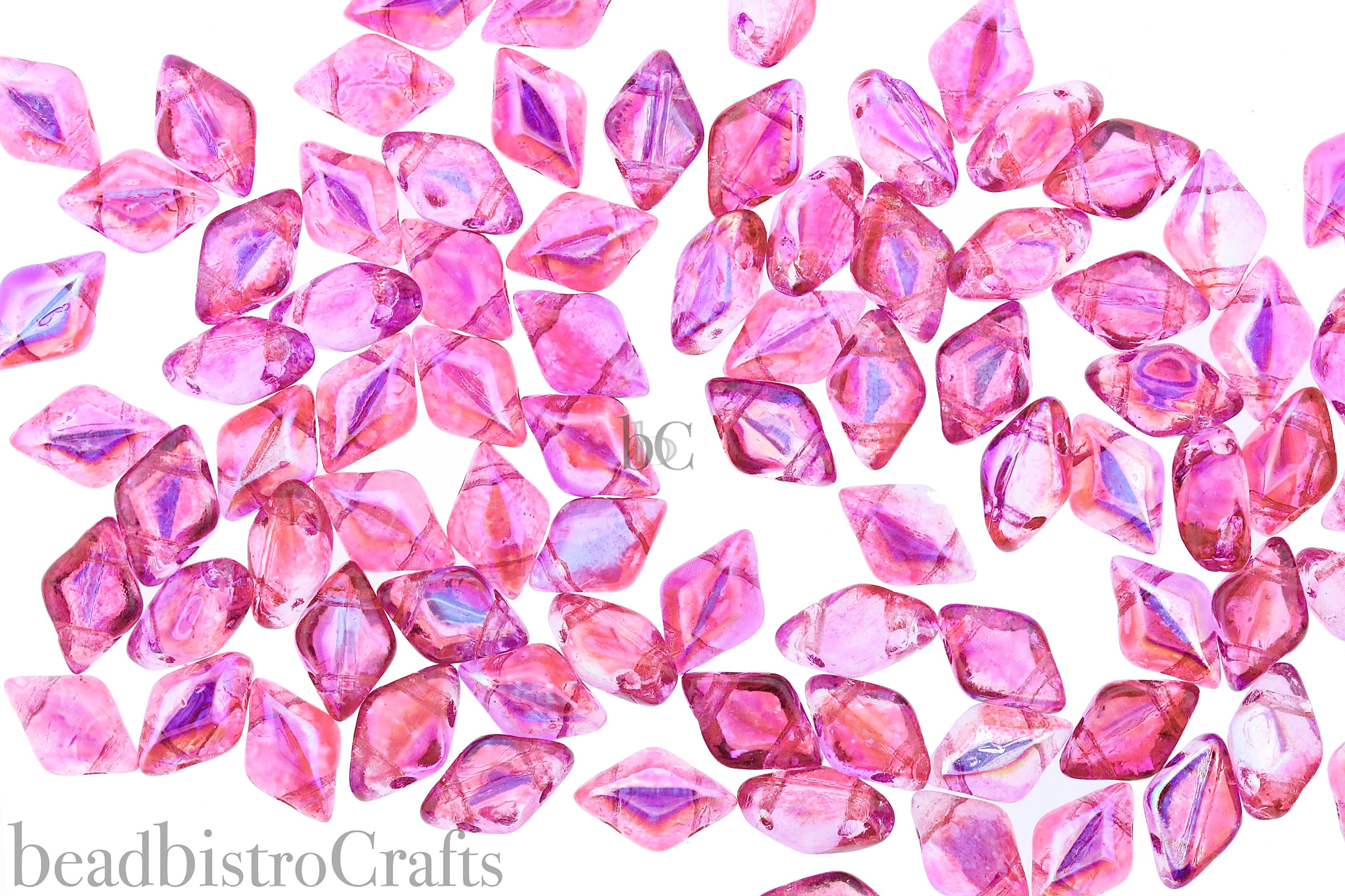 GemDuo Beads 8x5mm Summer Rainbow Pink 2-Hole Czech Seed Beads ~ 70pcs