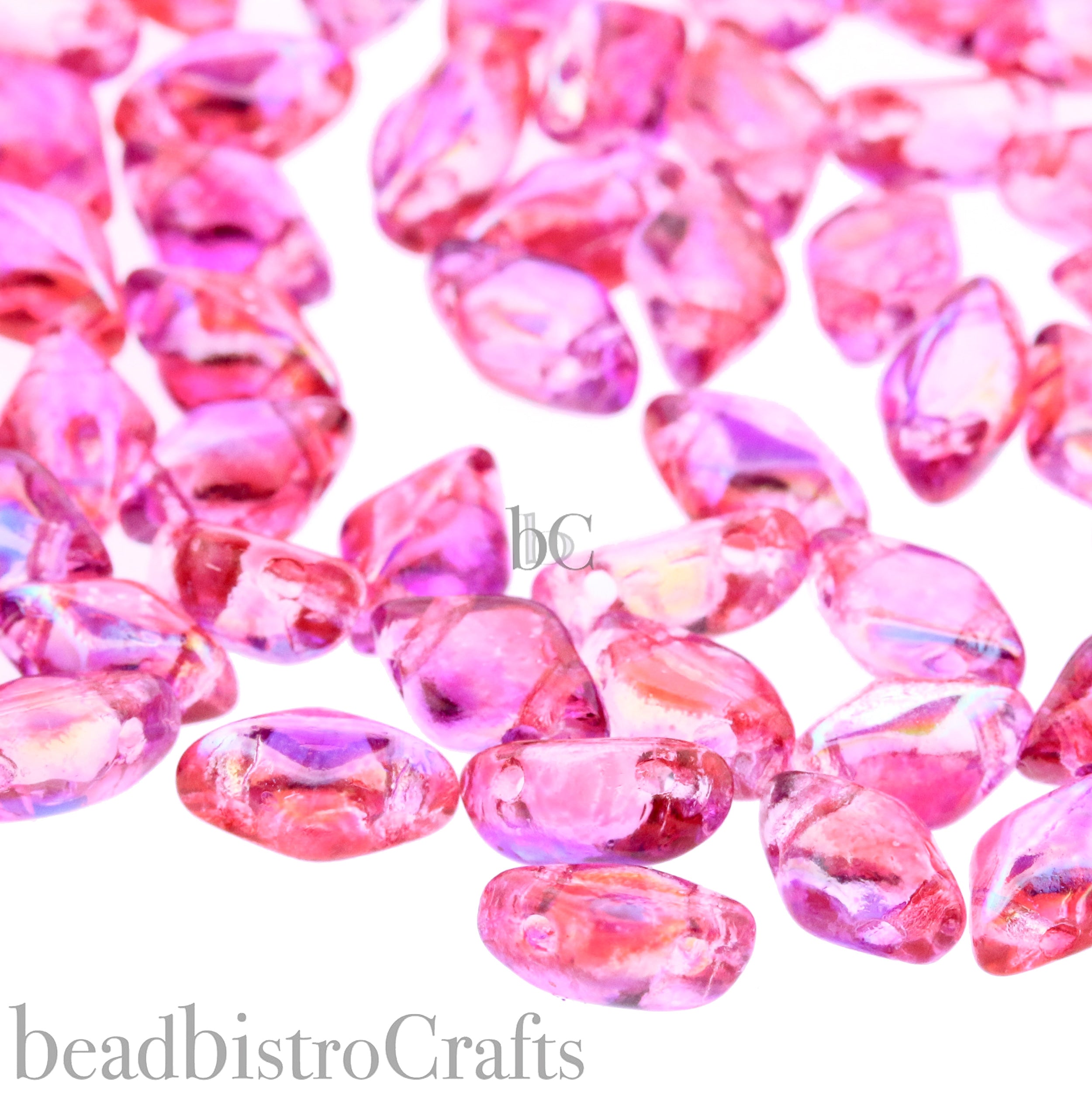 GemDuo Beads 8x5mm Summer Rainbow Pink 2-Hole Czech Seed Beads ~ 70pcs