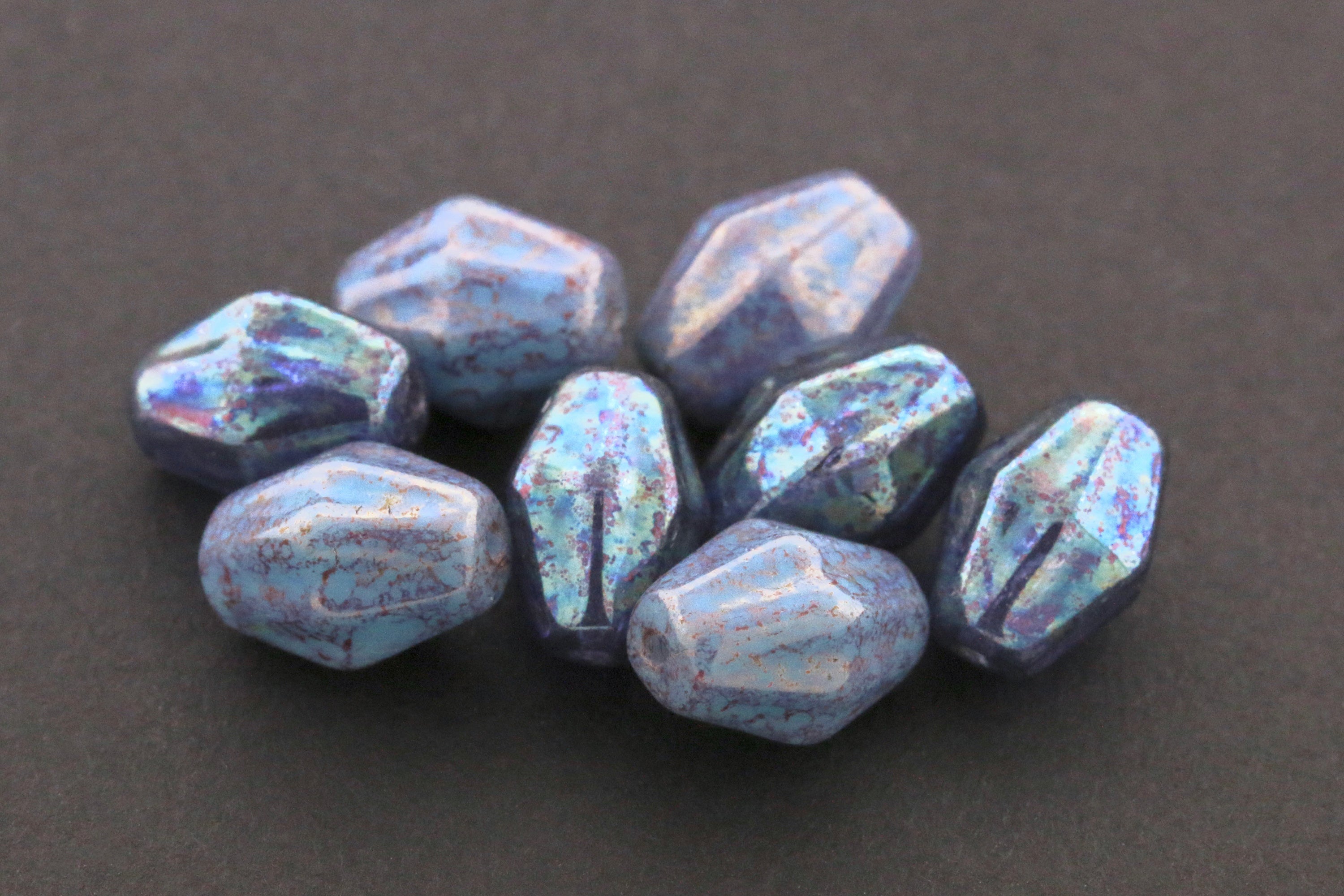 Czech Glass Beads Elongated Bicone 10x8.5mm Violet Dark Nebula Luster (6pcs)