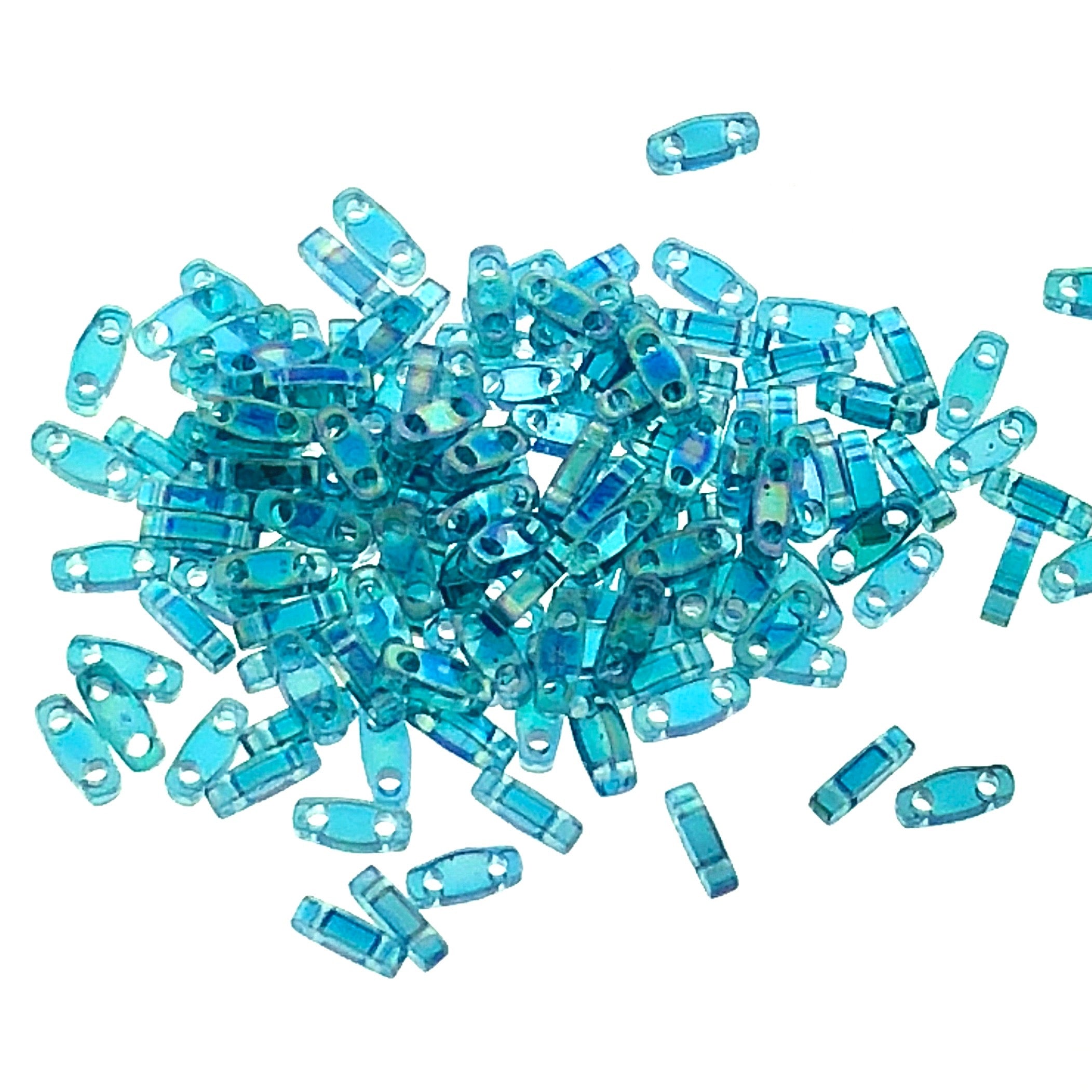 MIYUKI Quarter Tila Beads, Transparent Teal AB # 2458 (5 or 10 grams)