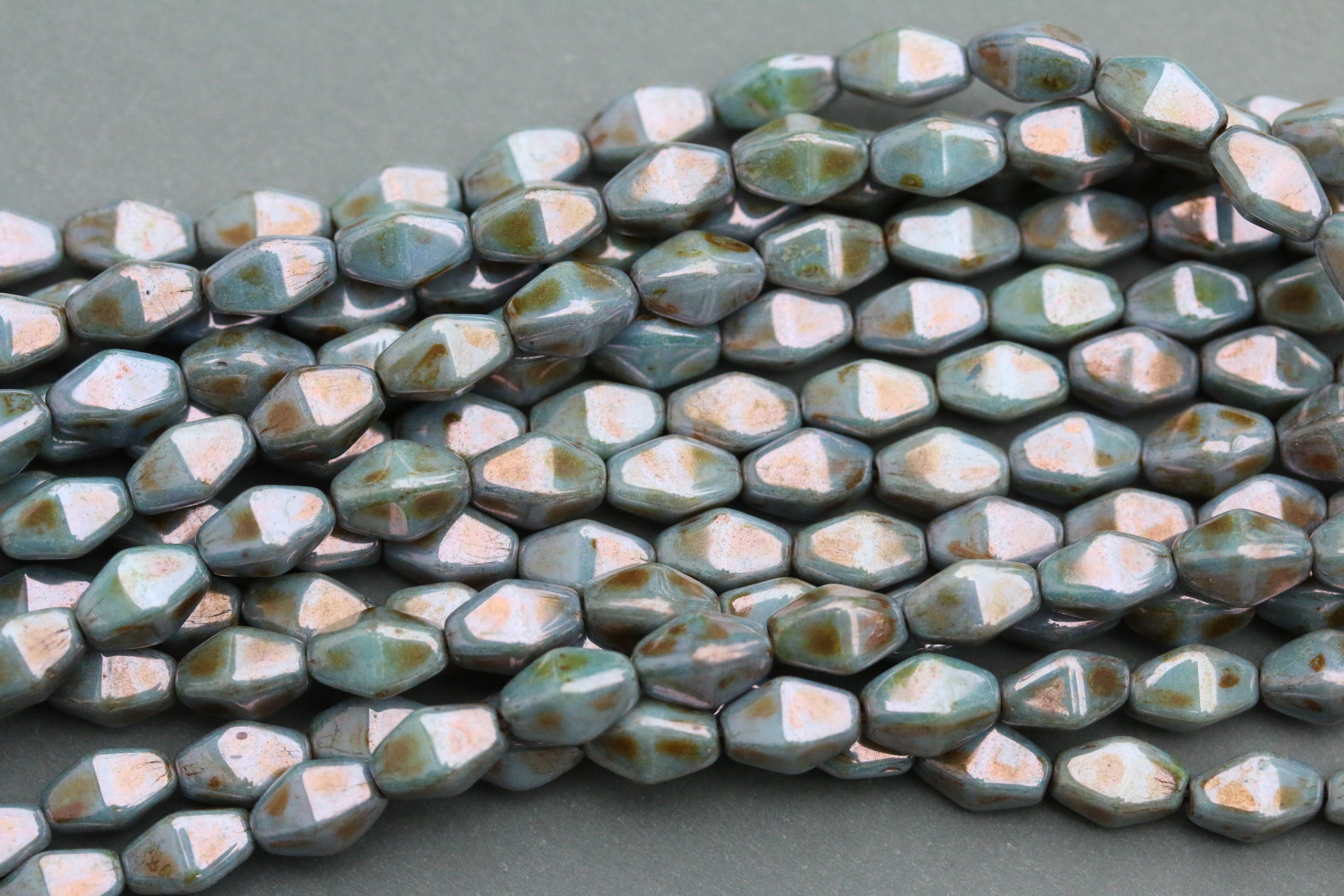 Czech Glass Beads Long Bicone 8x6mm Chalk Blue Lazure (16pcs)