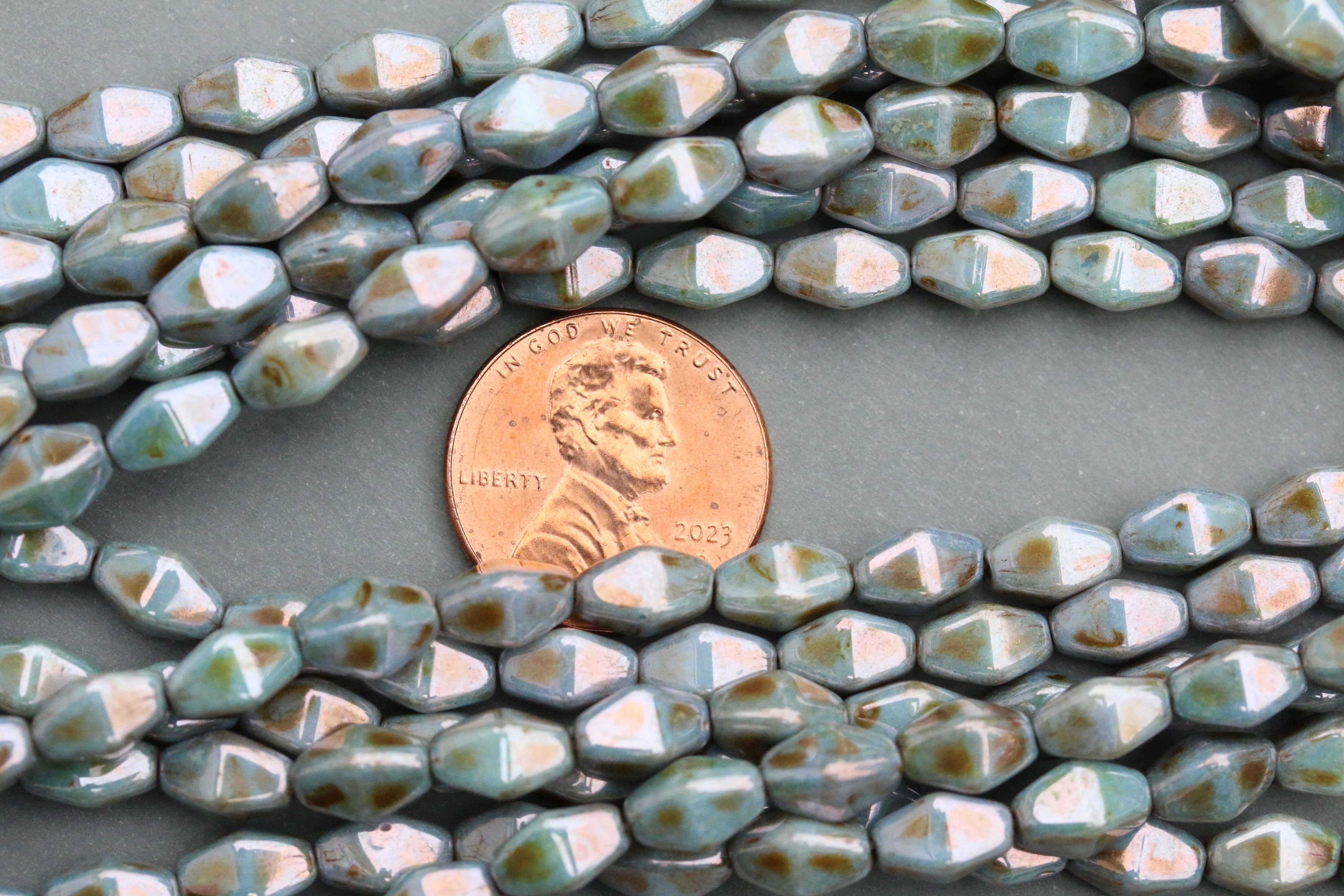 Czech Glass Beads Long Bicone 8x6mm Chalk Blue Lazure (16pcs)