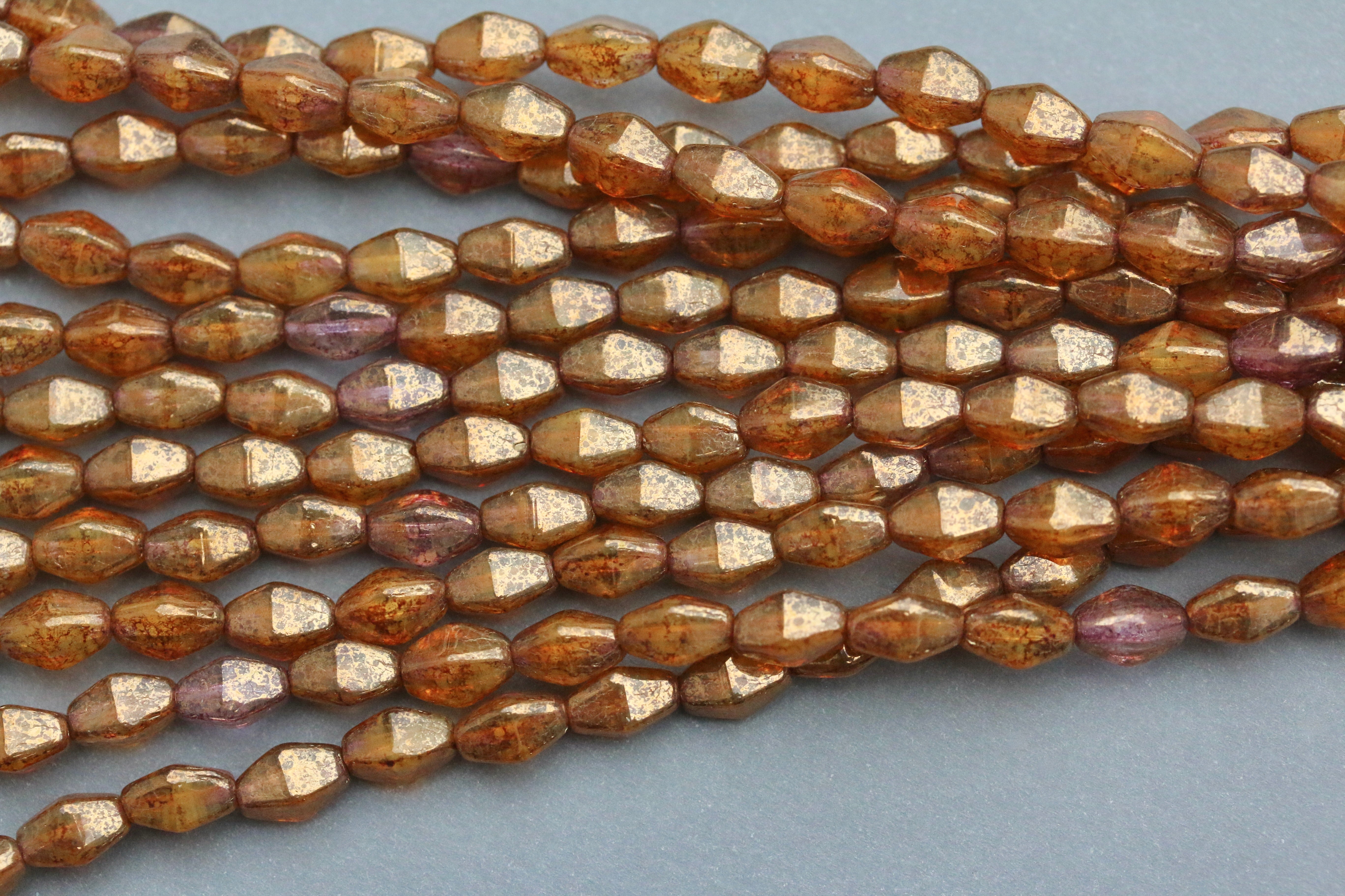 Czech Glass Beads Long Bicone 8x6mm Orange / Crystal Bronze Terracotta (16pcs)