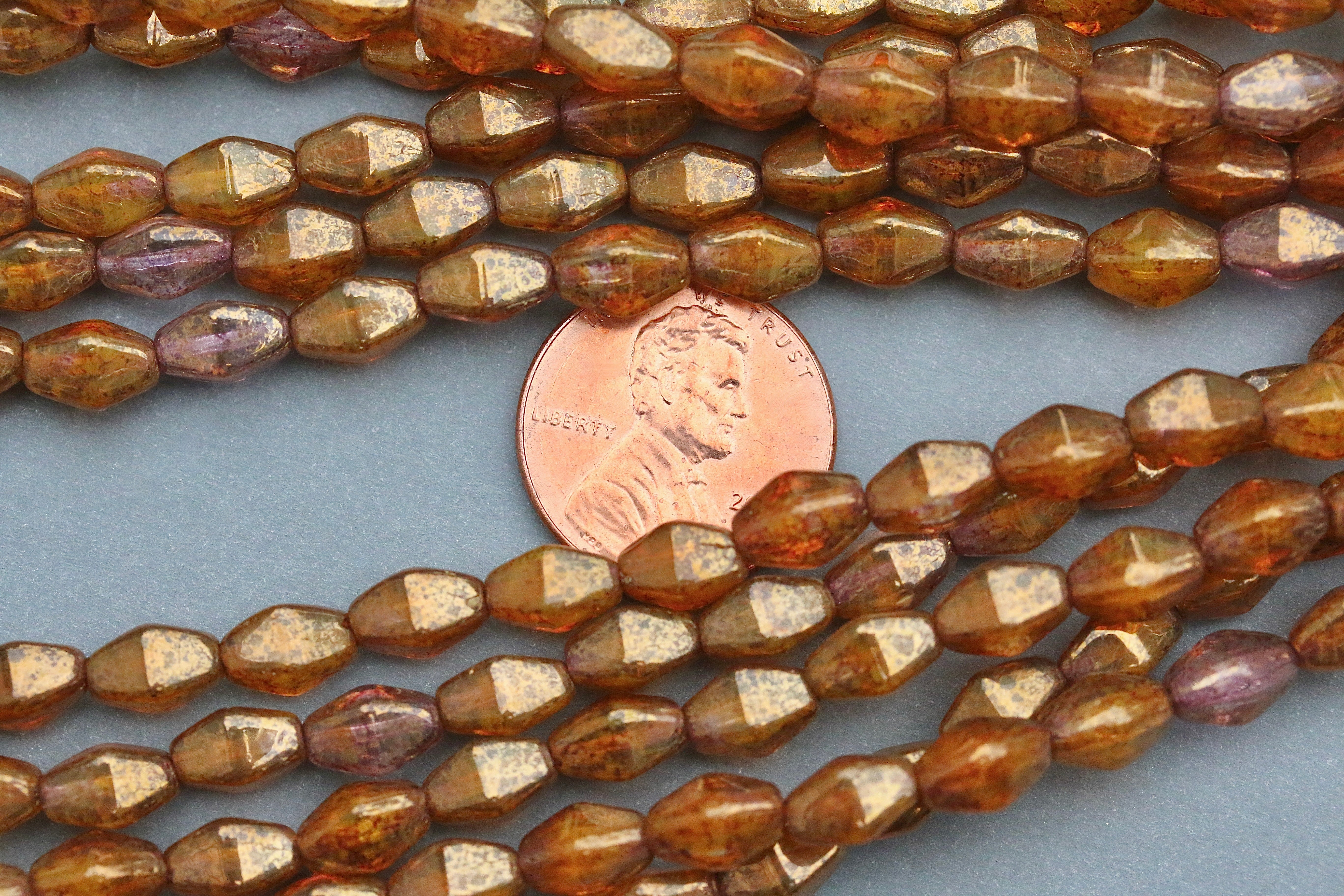 Czech Glass Beads Long Bicone 8x6mm Orange / Crystal Bronze Terracotta (16pcs)