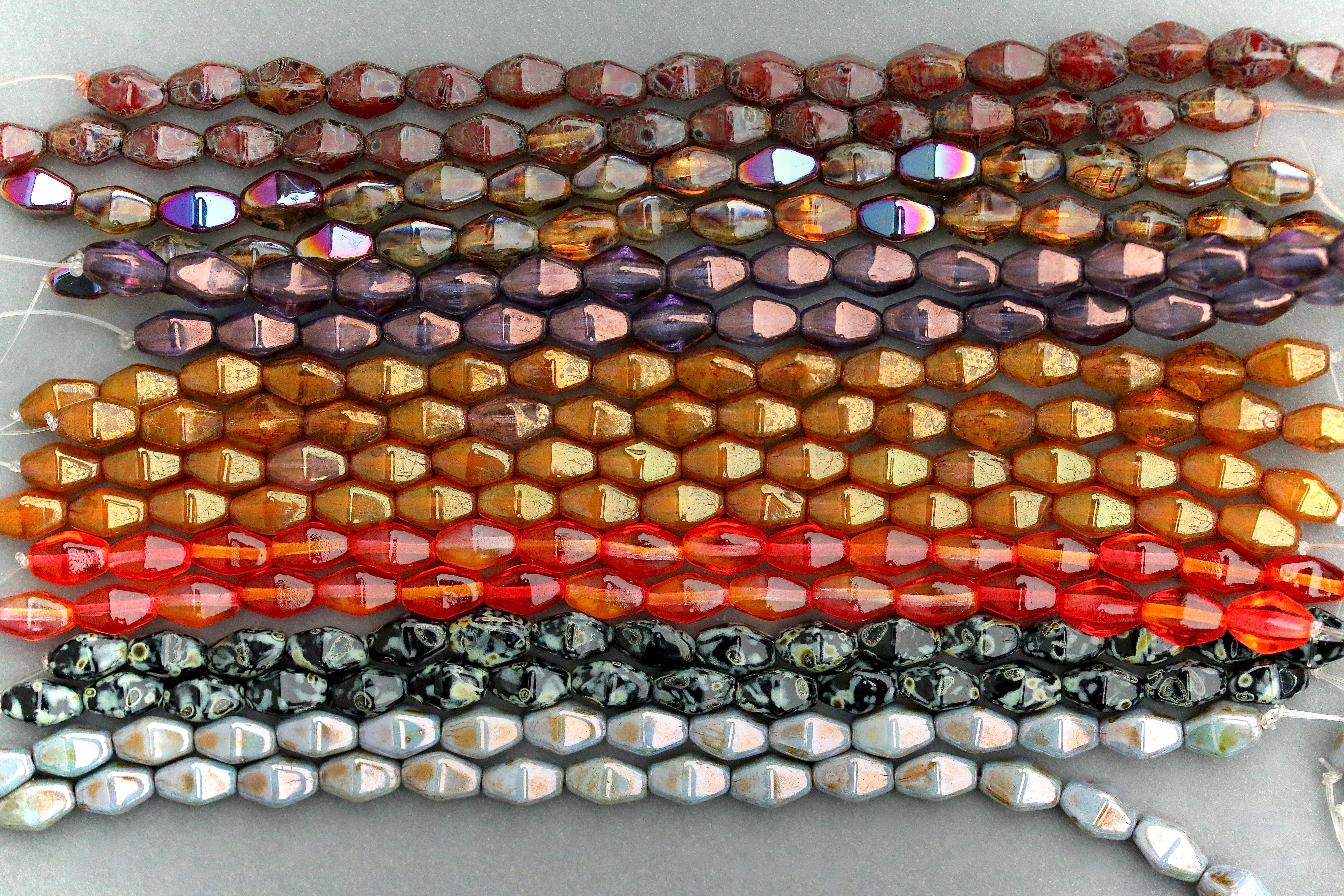 Czech Glass Beads Long Bicone 8x6mm Crystal Travertine Sliperit (16pcs)