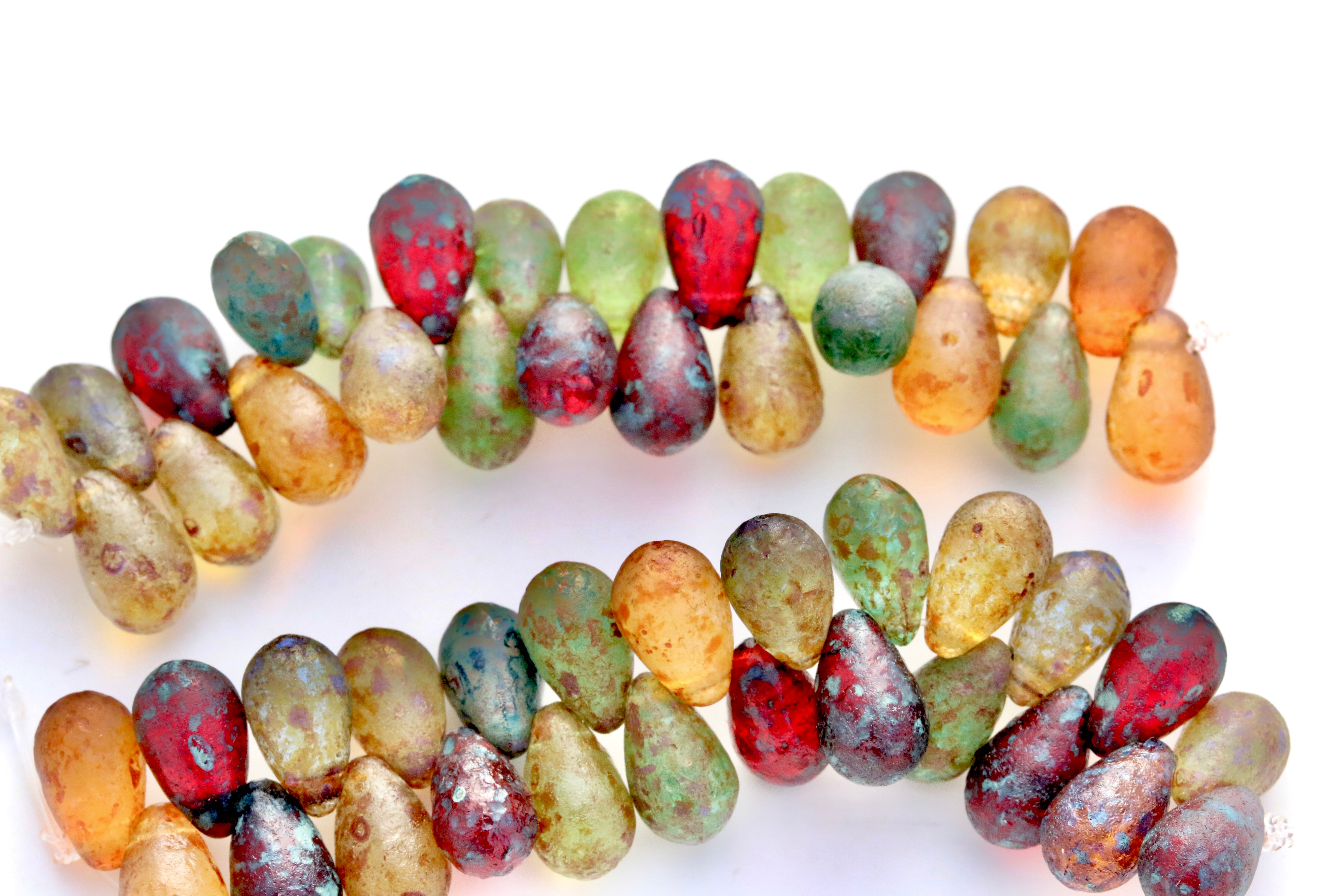 Czech Glass Drop 6x9mm Beads Acid Etched Mixed Transparent Travertine Side-drilled Tear Drop