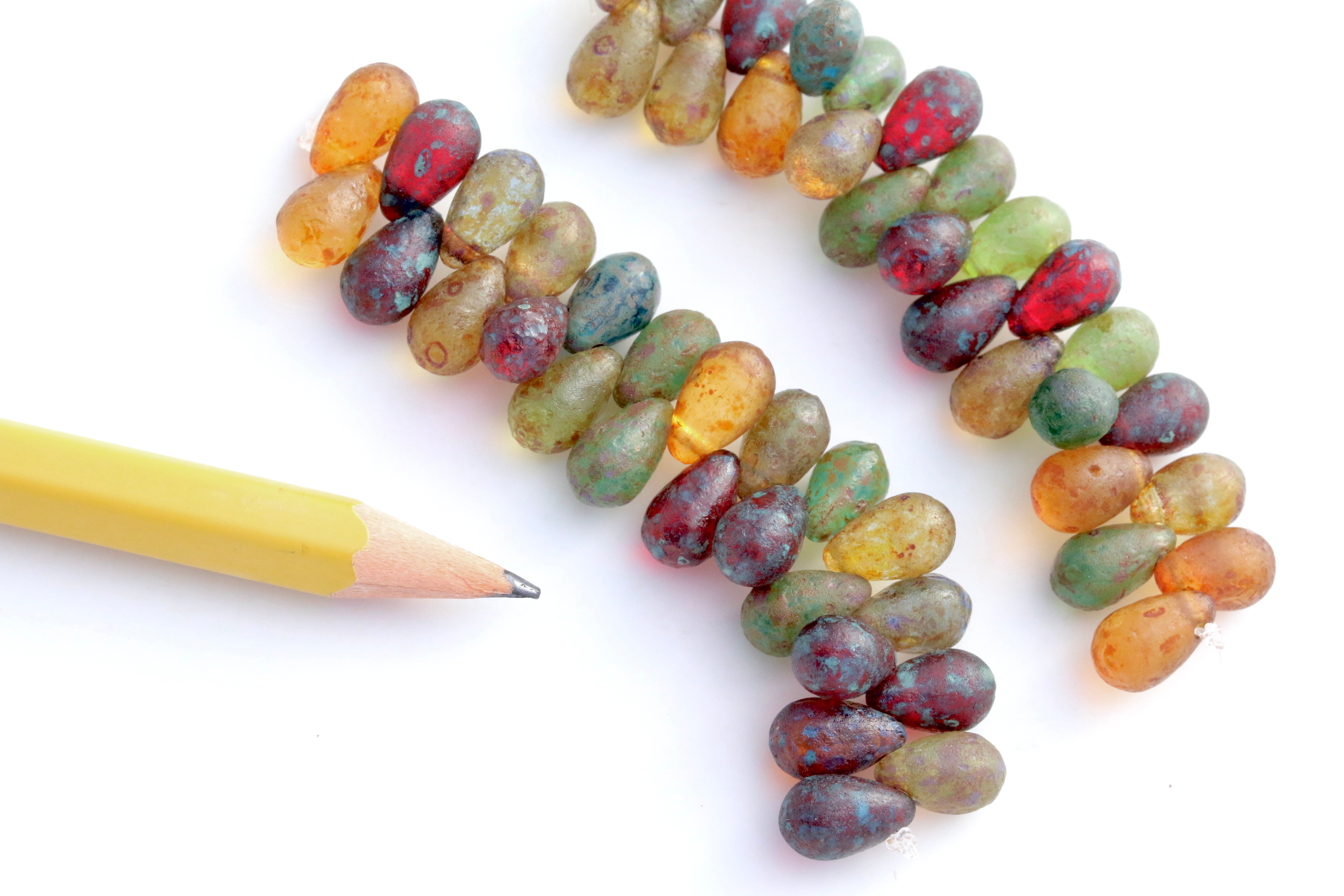 Czech Glass Drop 6x9mm Beads Acid Etched Mixed Transparent Travertine Side-drilled Tear Drop