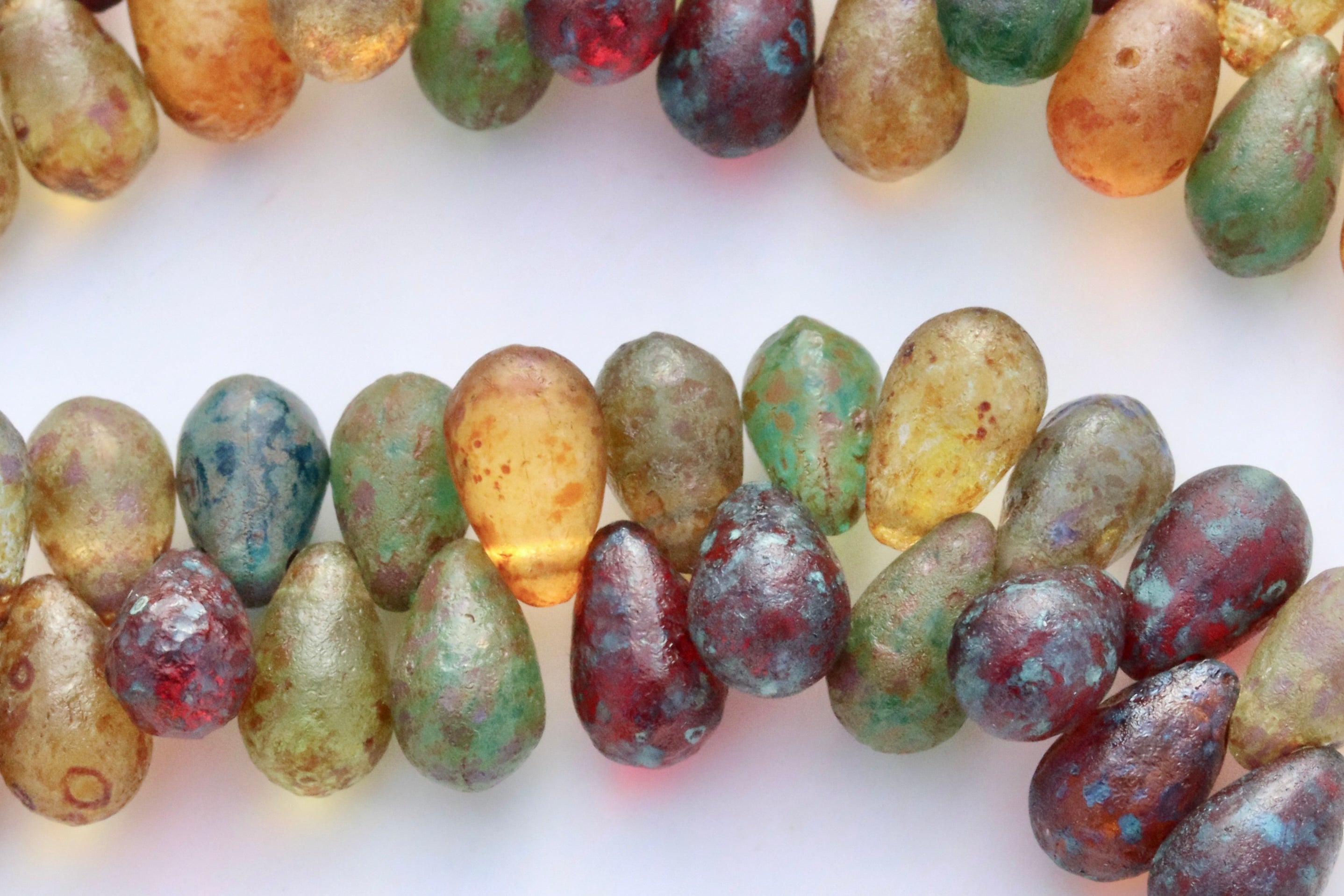 Czech Glass Drop 6x9mm Beads Acid Etched Mixed Transparent Travertine Side-drilled Tear Drop