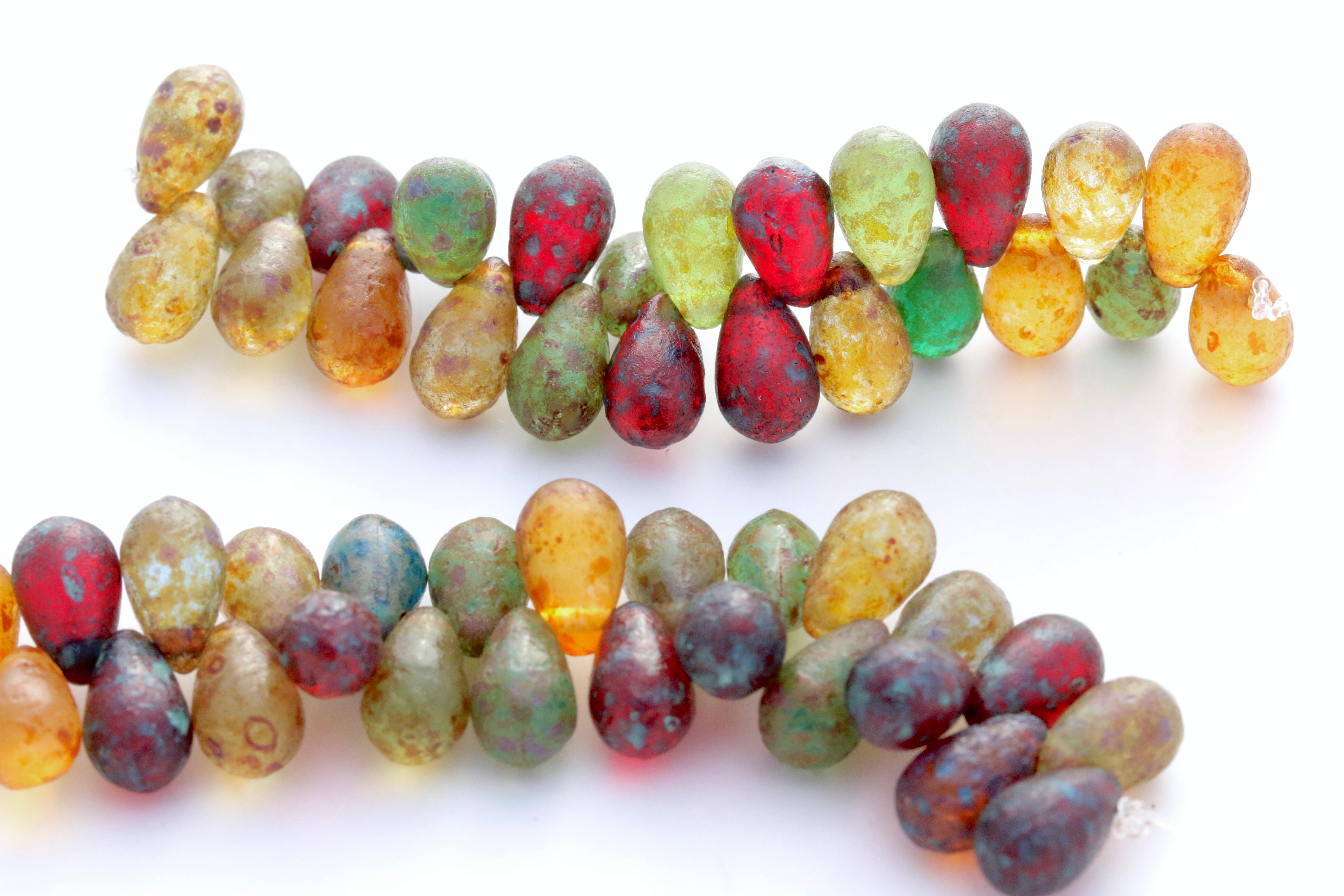 Czech Glass Drop 6x9mm Beads Acid Etched Mixed Transparent Travertine Side-drilled Tear Drop