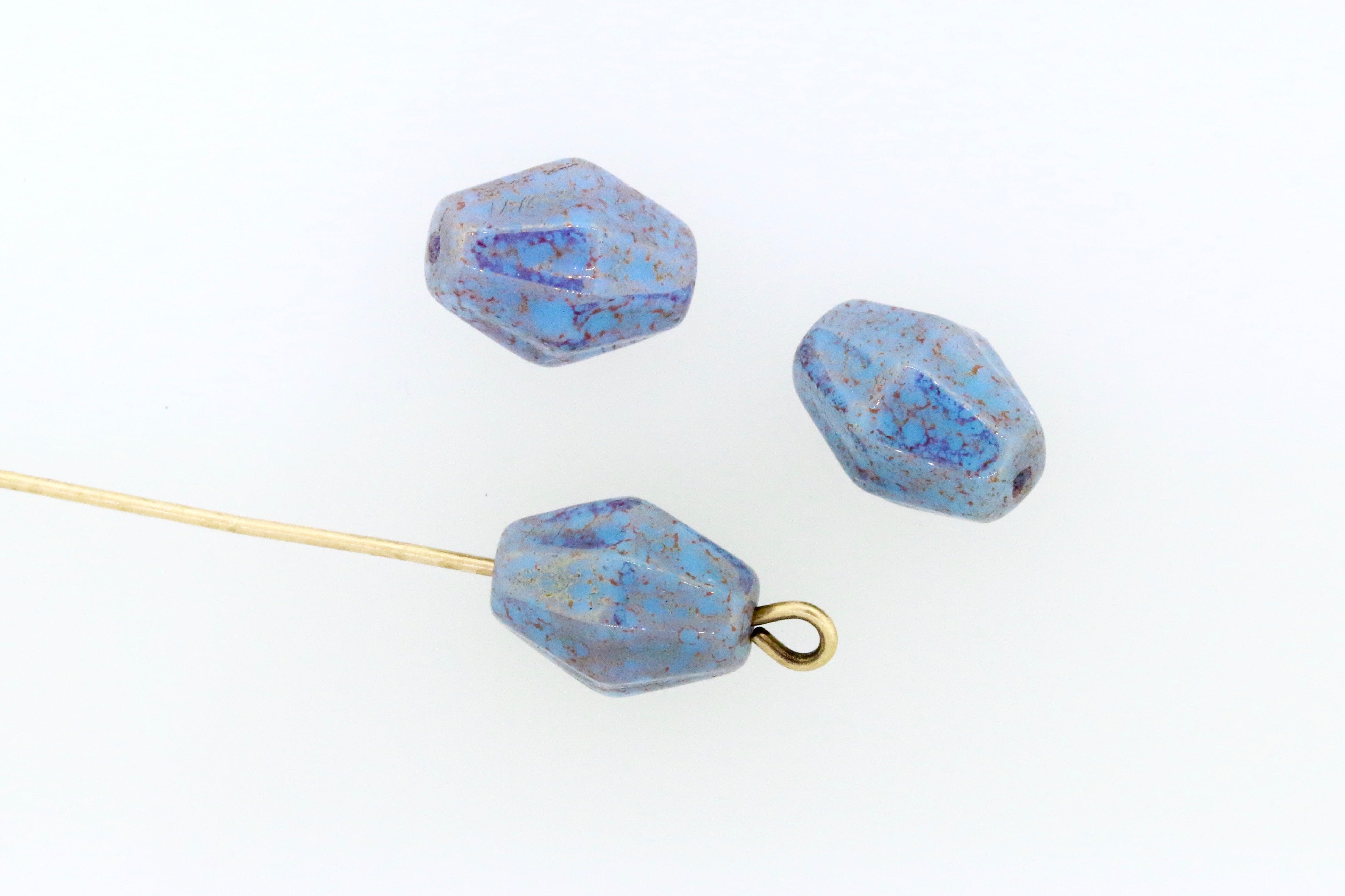 Czech Glass Beads Elongated Bicone 10x8.5mm Opaque Blue Turquoise Red Terracotta Luster (6pcs)