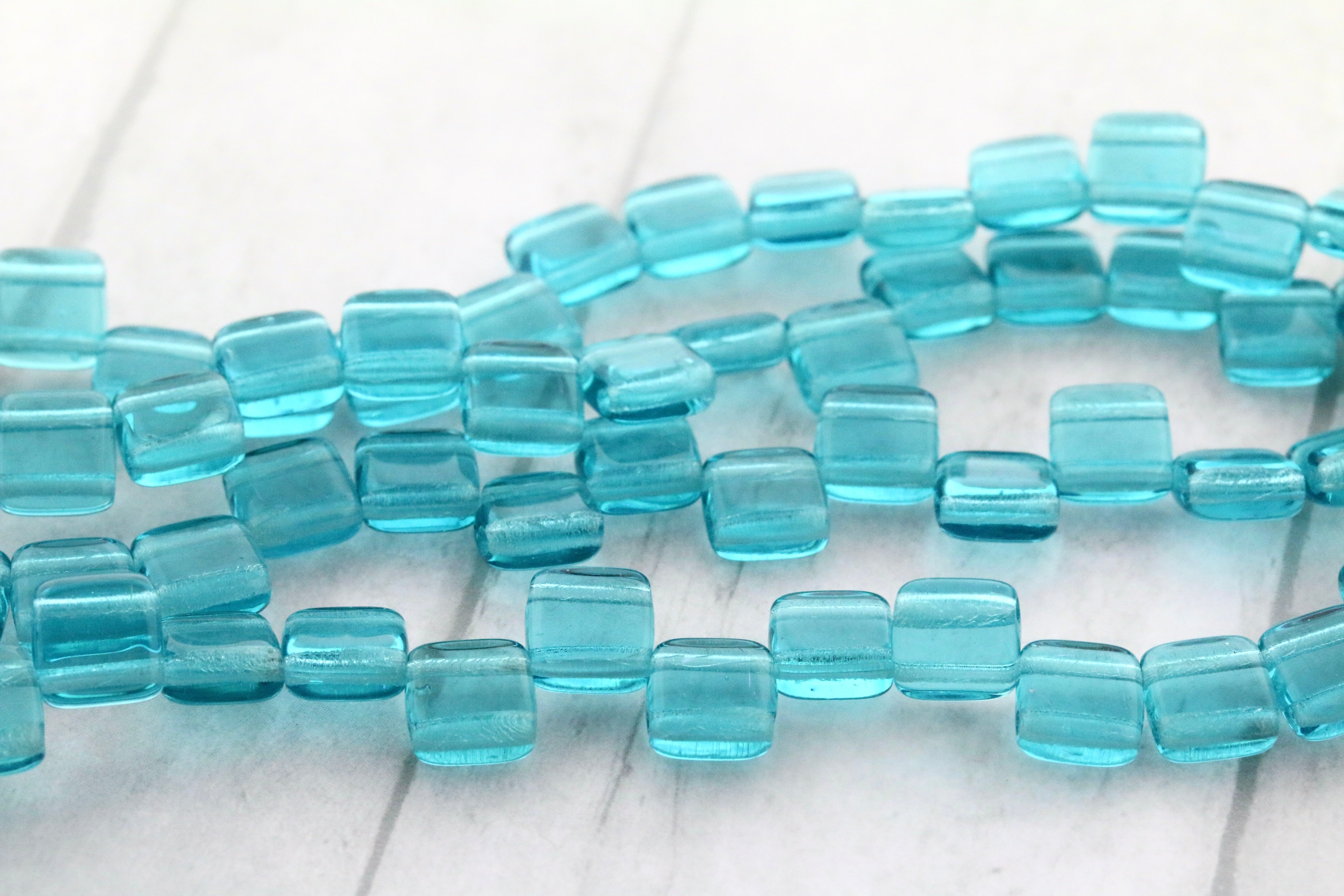 Tile Bead 6x6mm Transparent Teal 2-hole Tile Beads 25pcs