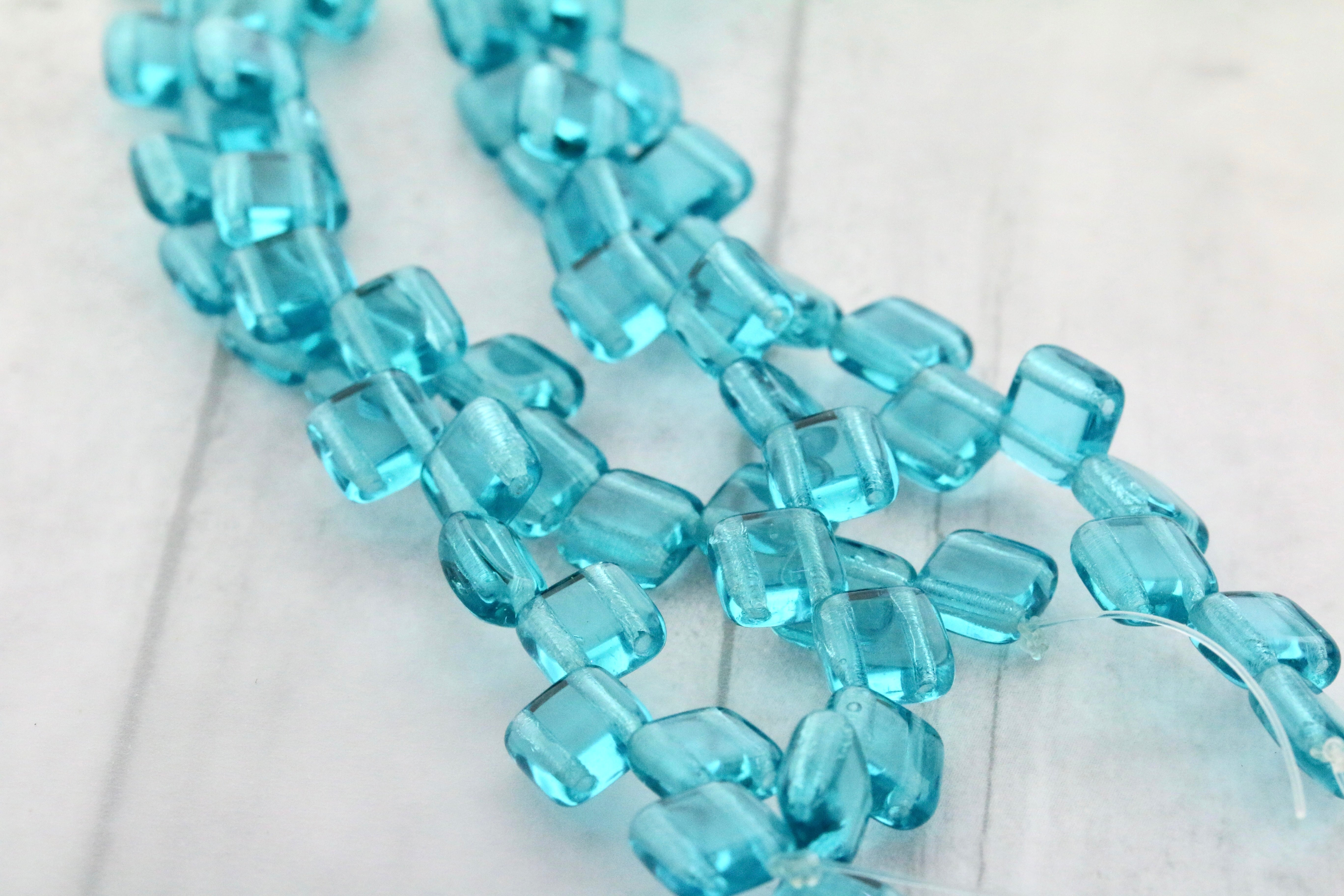 Tile Bead 6x6mm Transparent Teal 2-hole Tile Beads 25pcs