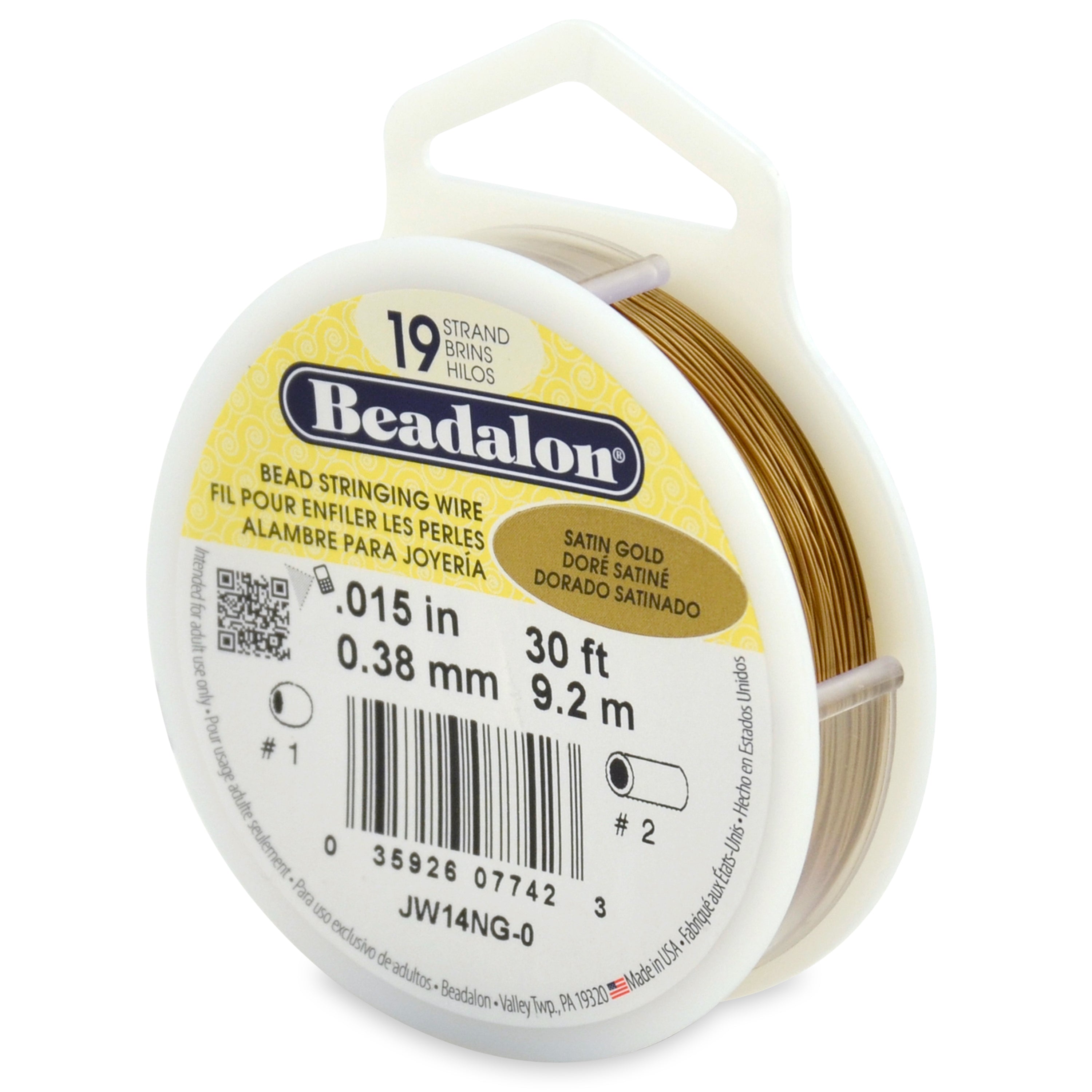 Beadalon 19 Strand Satin Gold .015in Flexible Bead Stringing Wire, 30ft Spool