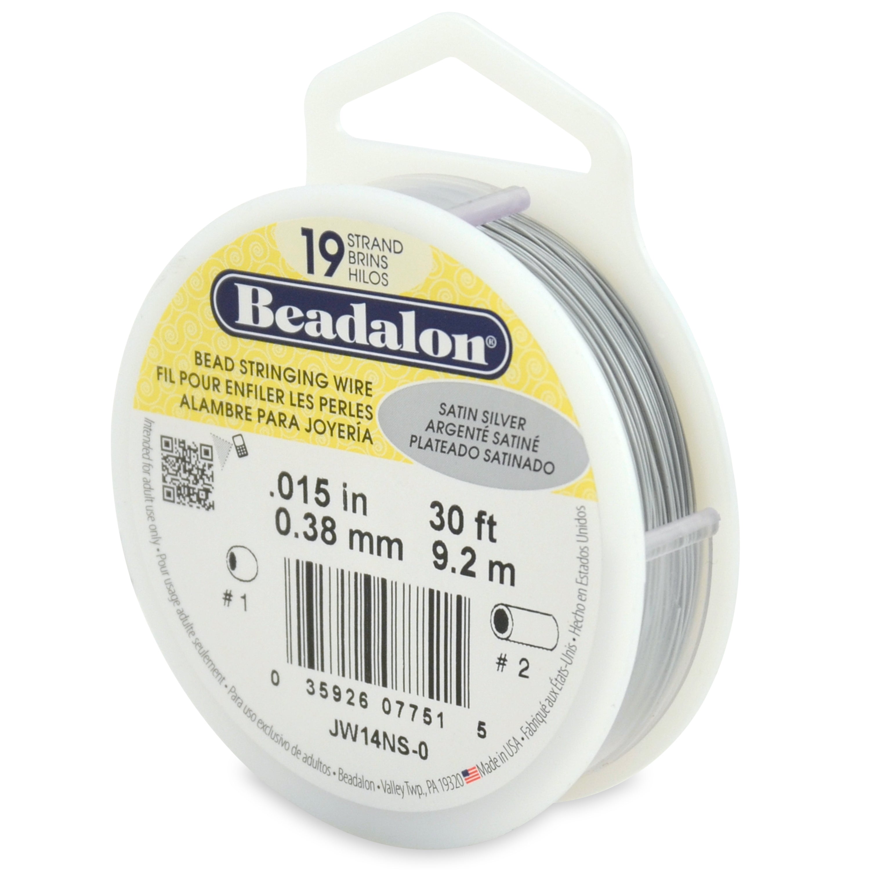 Beadalon 19 Strand Satin Silver .015in Flexible Bead Stringing Wire, 30ft Spool