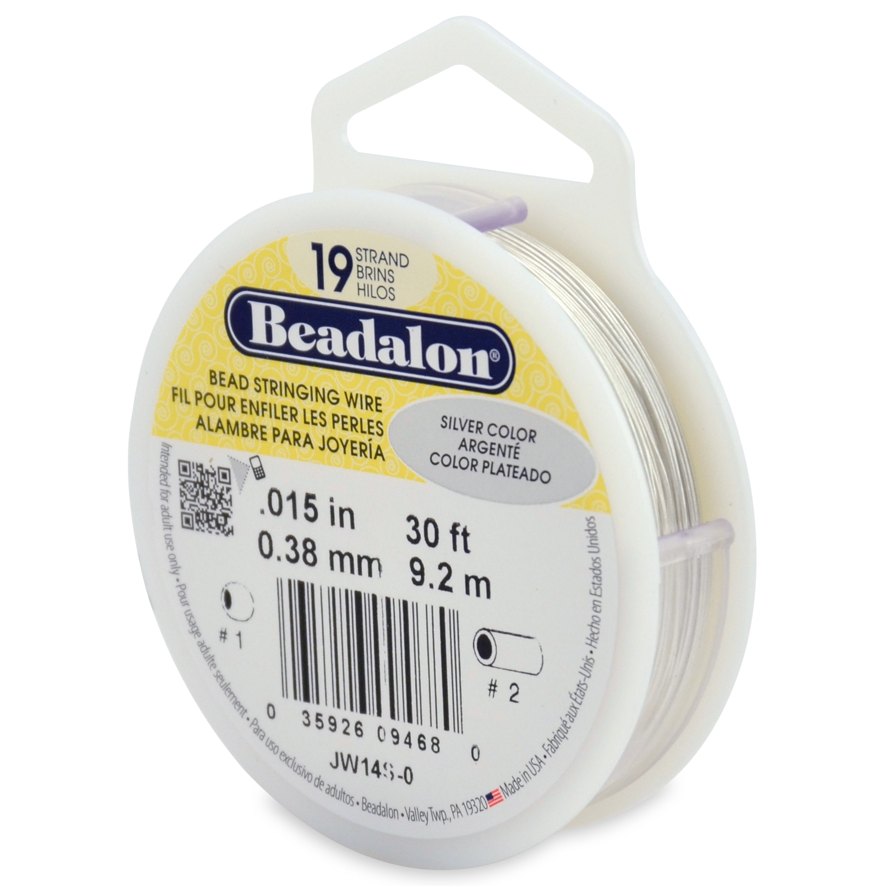 Beadalon 19 Strand Silver Color .015in Flexible Bead Stringing Wire, 30ft Spool