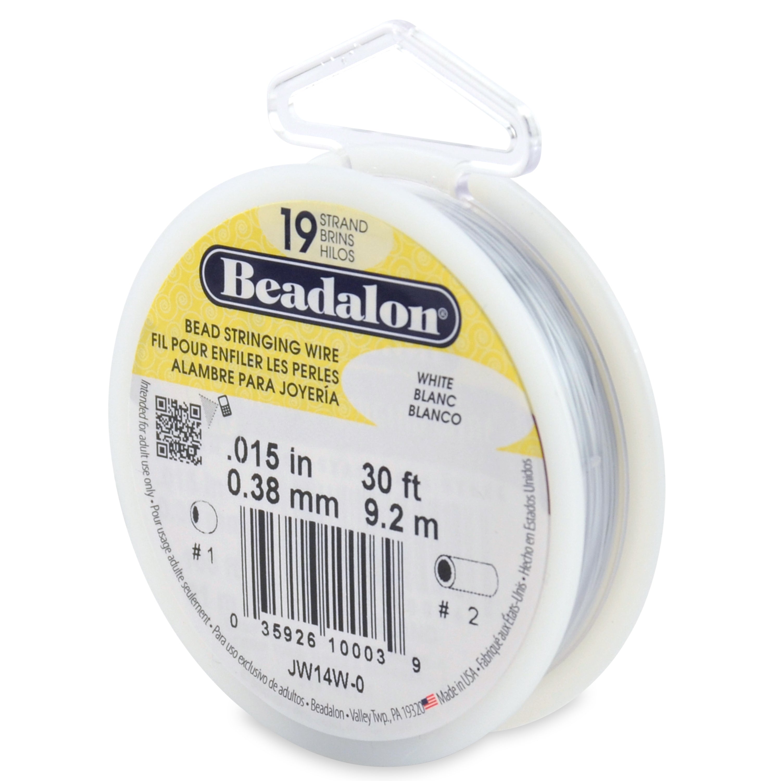 Beadalon 19 Strand White .015in Flexible Bead Stringing Wire, 30ft Spool