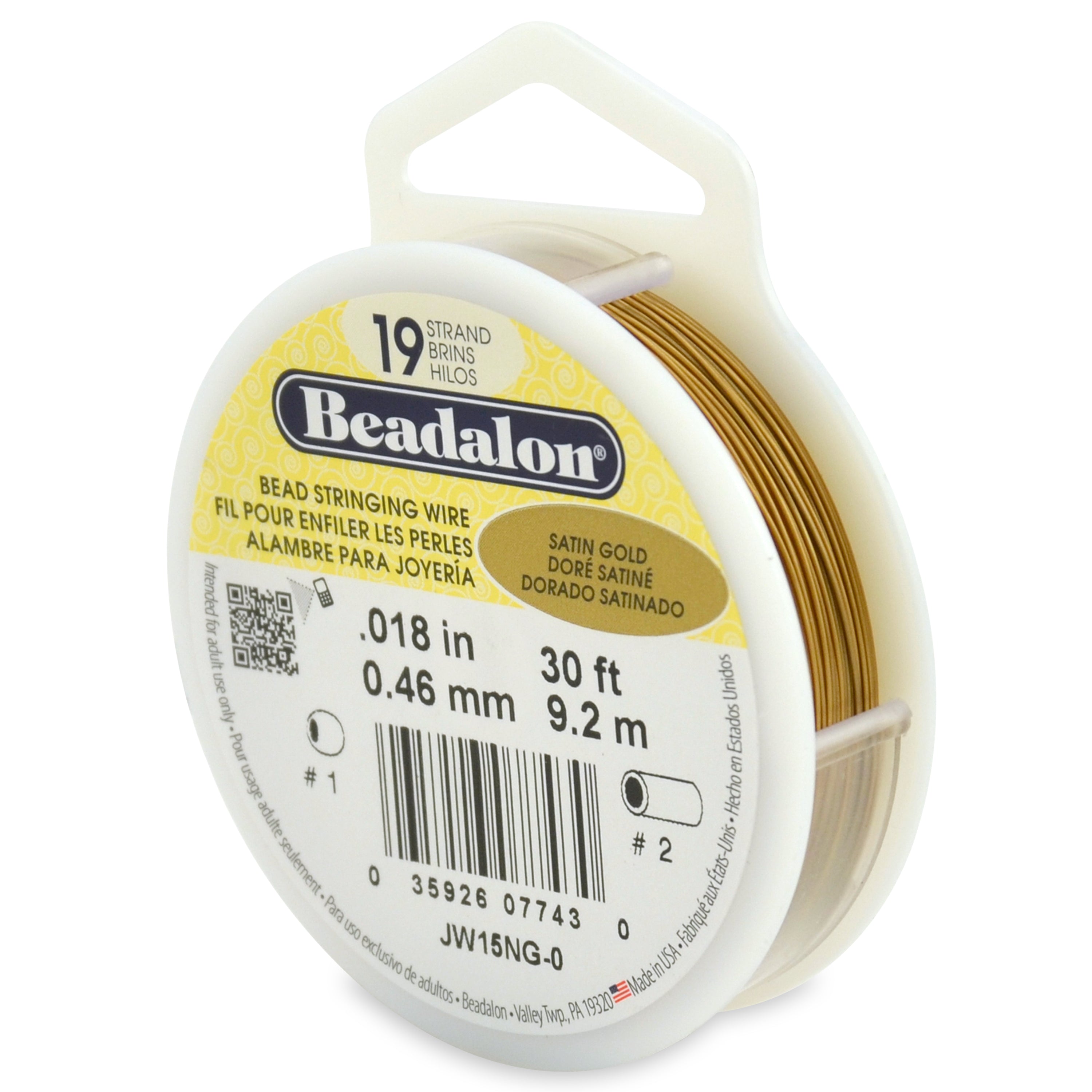 Beadalon 19 Strand Satin Gold .018in Flexible Bead Stringing Wire, 30ft Spool