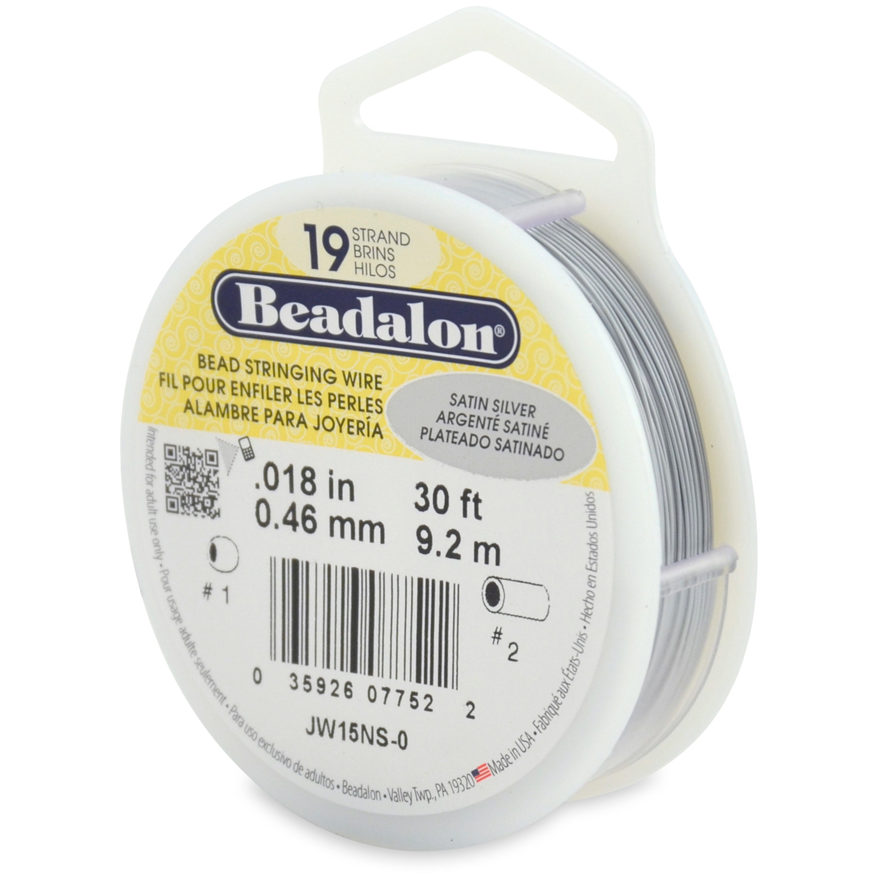 Beadalon 19 Strand Satin Silver .018in Flexible Bead Stringing Wire, 30ft Spool