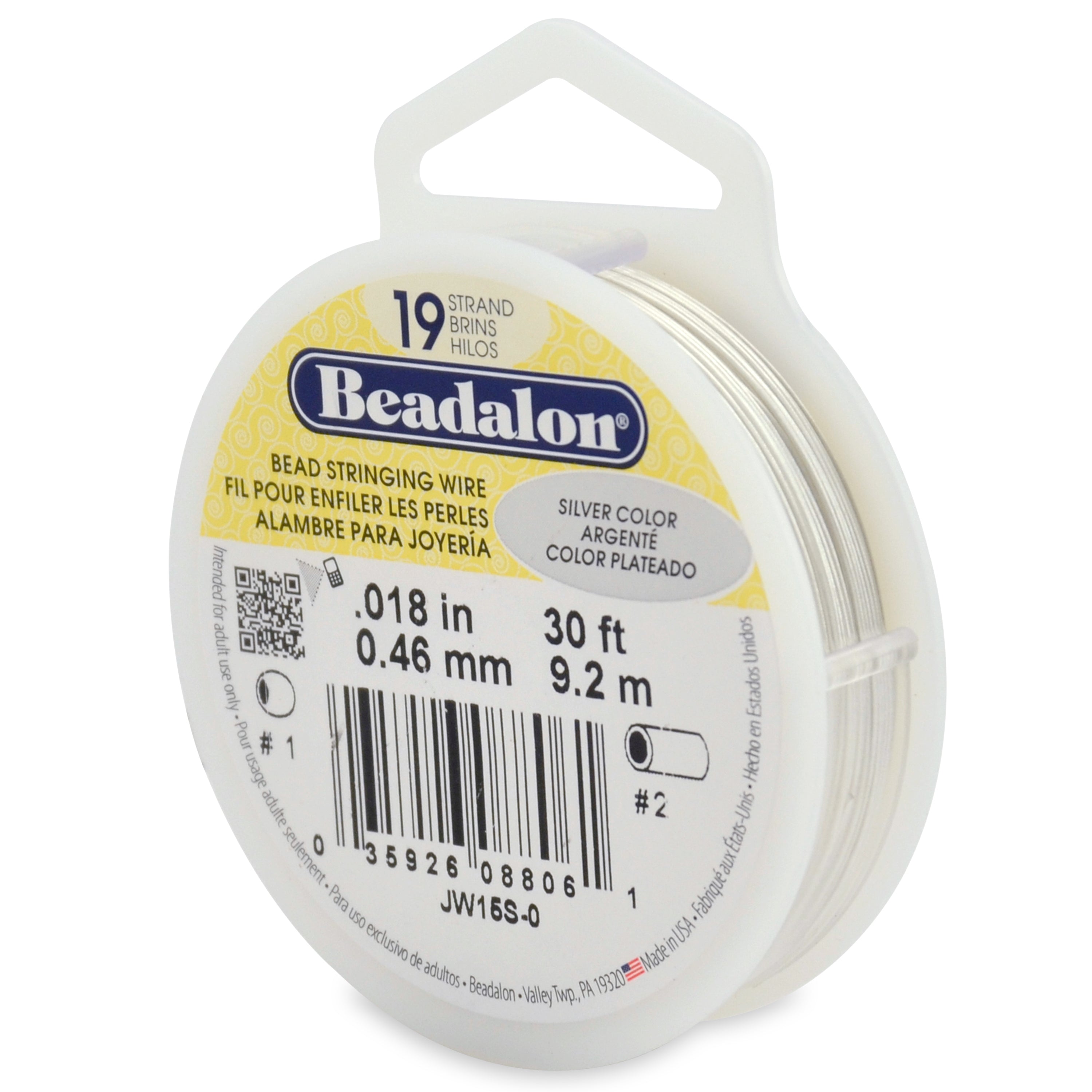 Beadalon 19 Strand Silver Color .018in Flexible Bead Stringing Wire, 30ft Spool