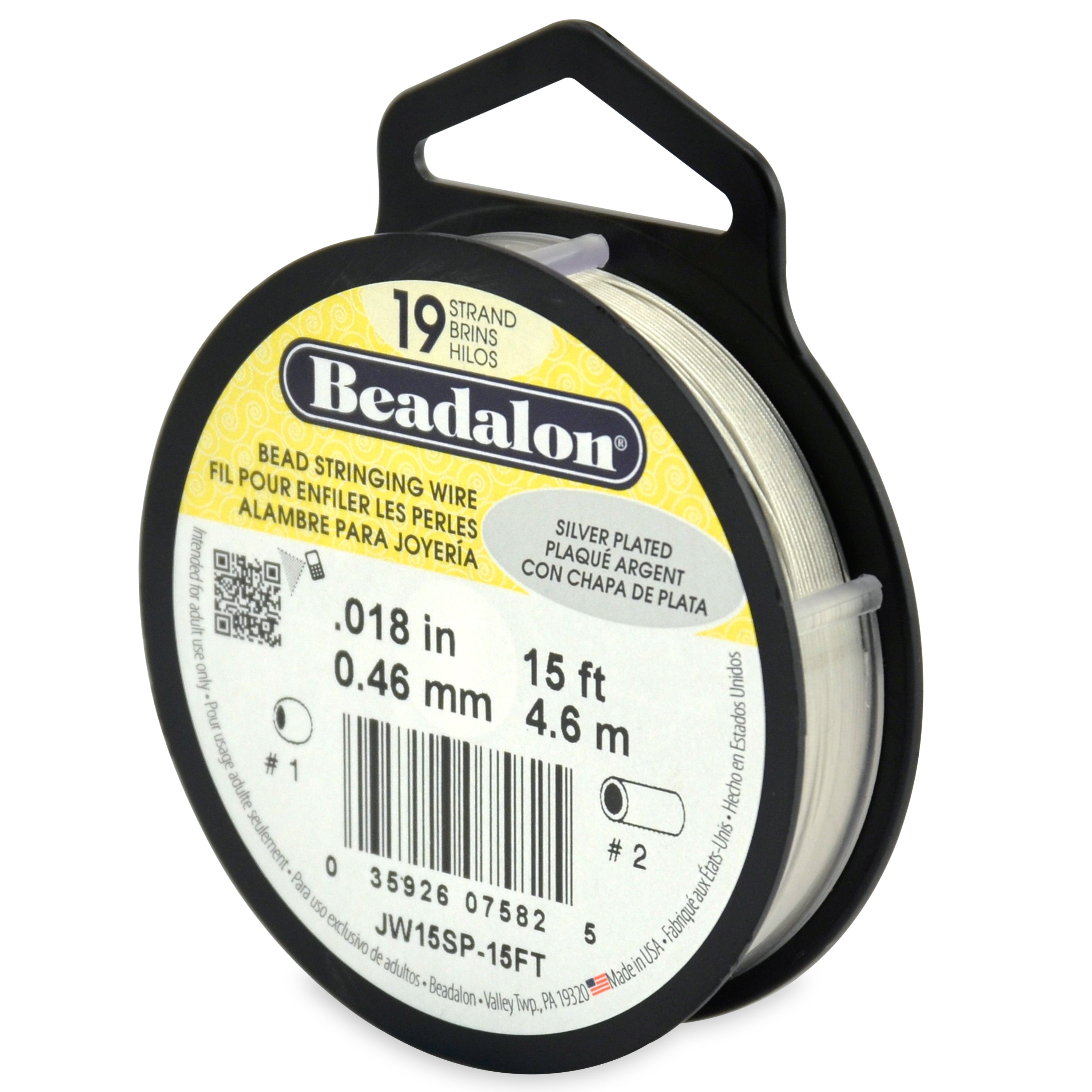 Beadalon 19 Strand Silver Plated .018in Flexible Bead Stringing Wire, 15ft Spool