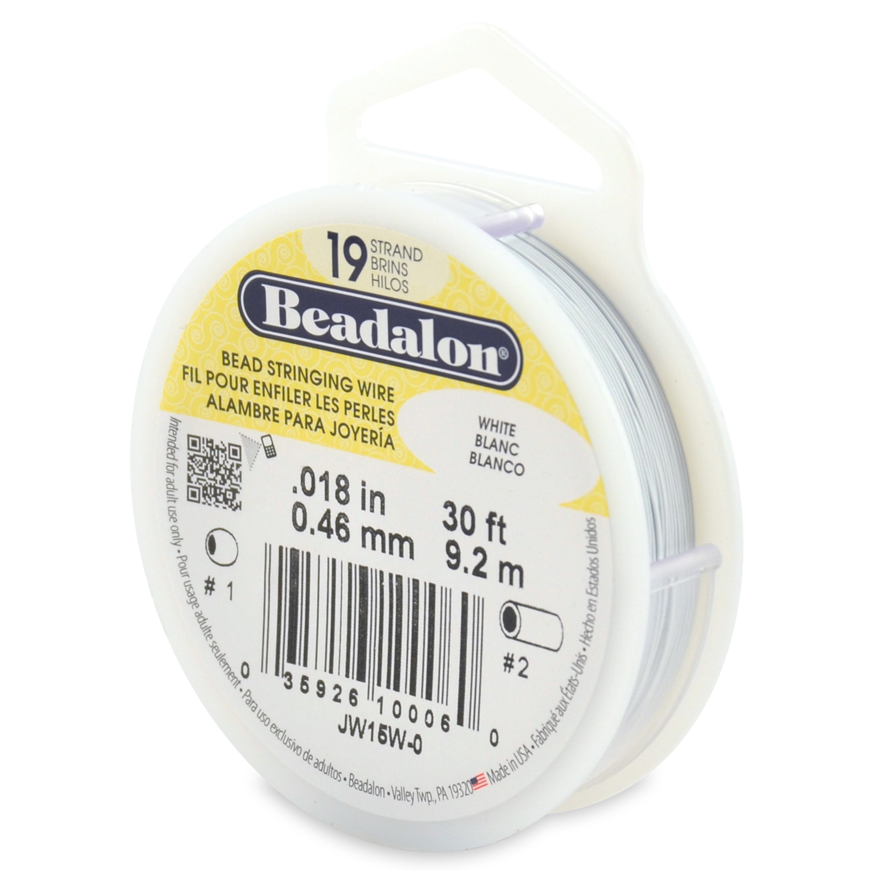 Beadalon 19 Strand White .018in Flexible Bead Stringing Wire, 30ft Spool