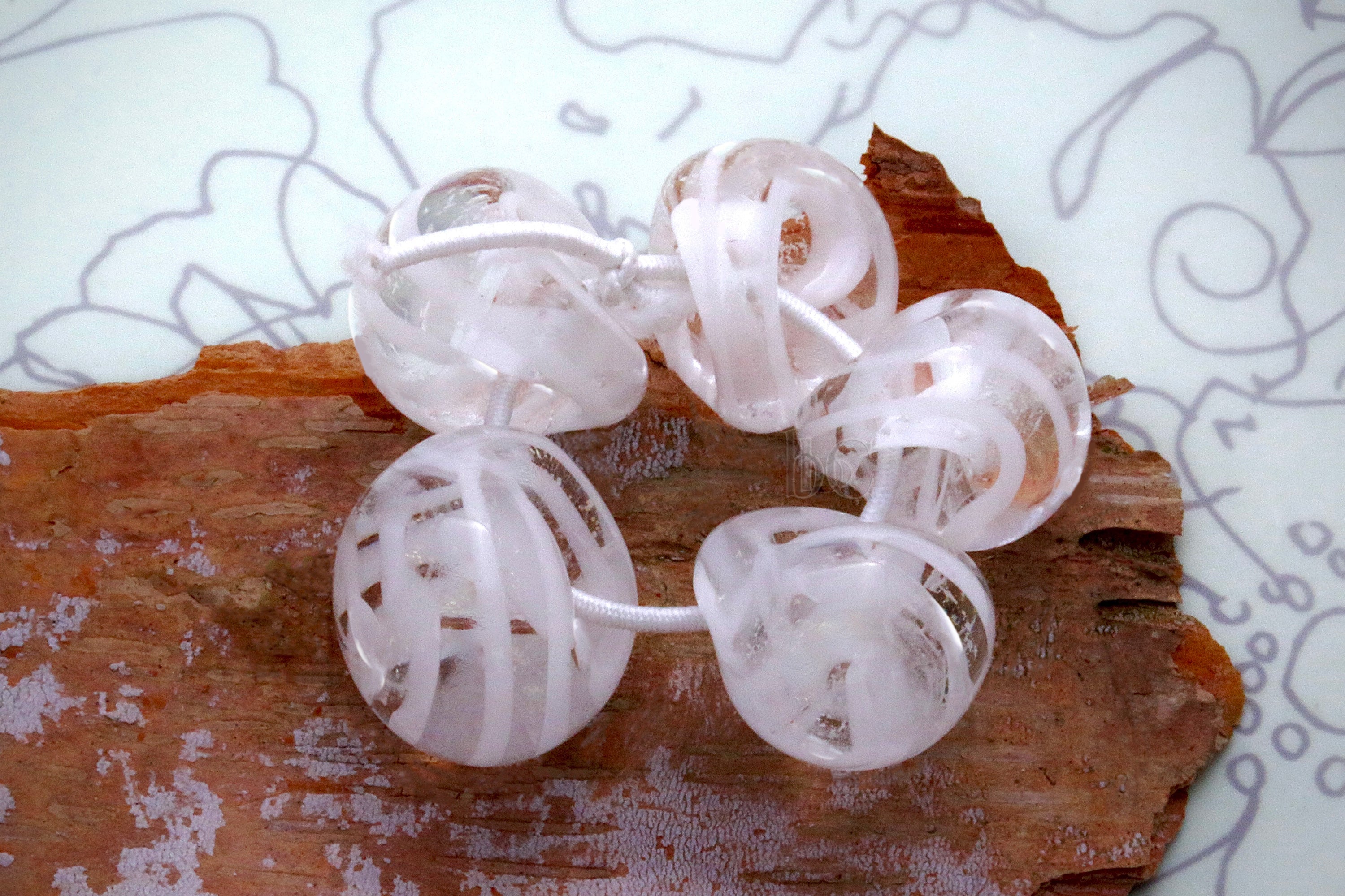 Lampwork Glass Drop Beads 11mm - 13mm White & Clear Swirly