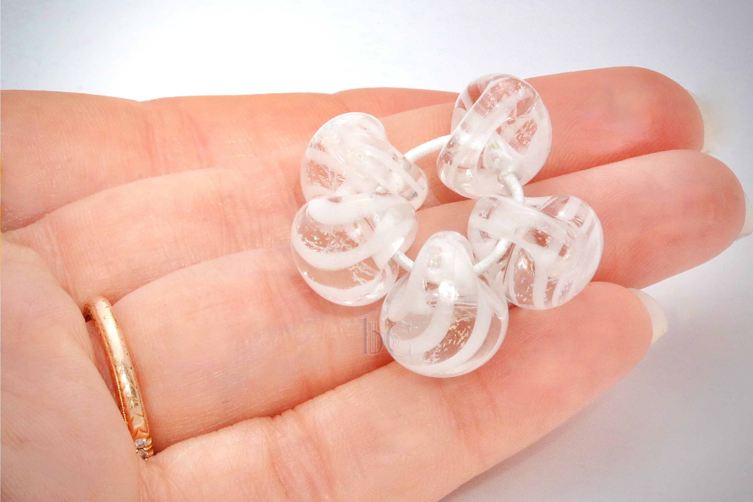 Lampwork Glass Drop Beads 11mm - 13mm White & Clear Swirly