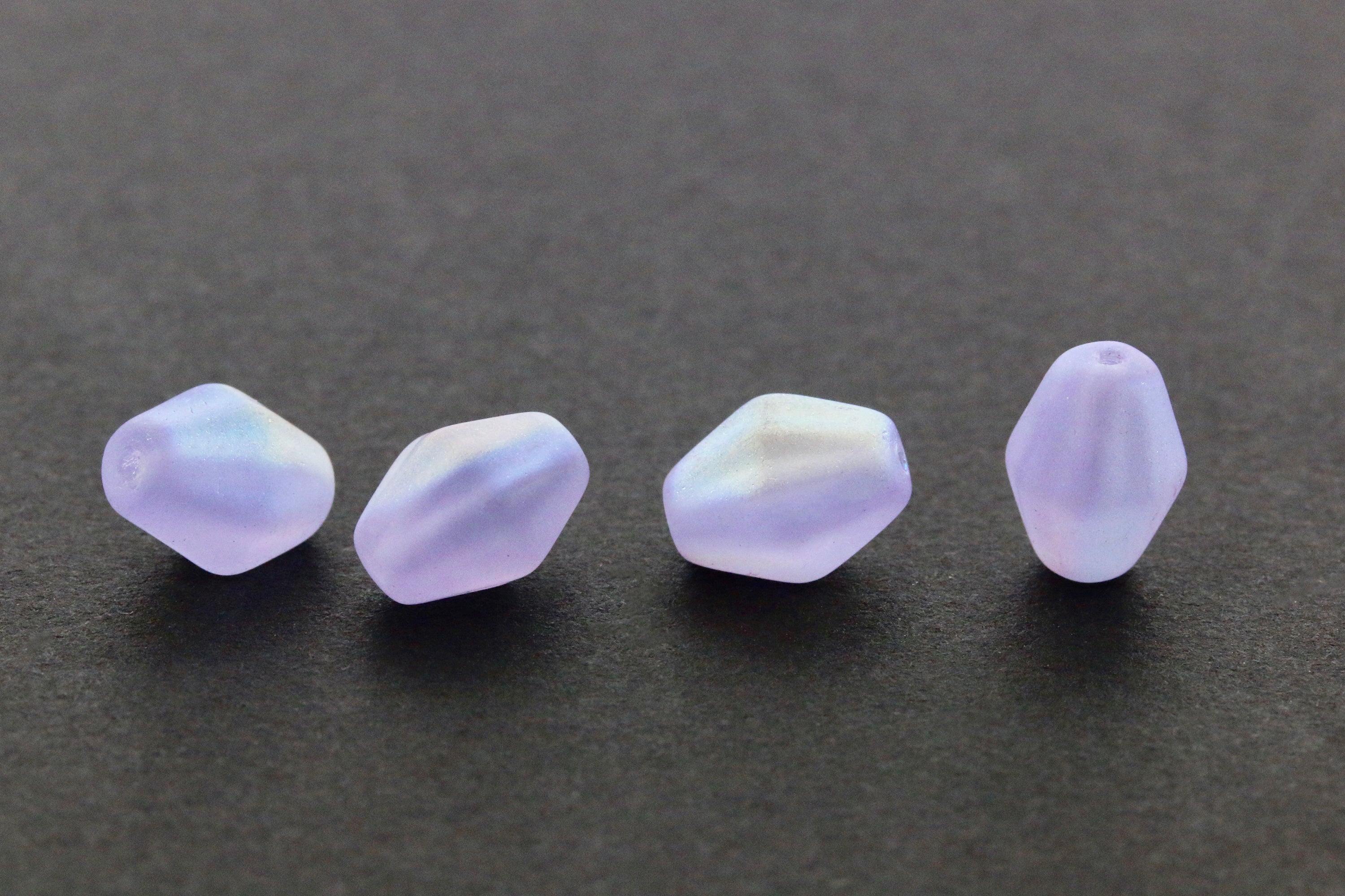 Czech Glass Beads Elongated Bicone 10x8.5mm Matte Violet AB (6pcs)