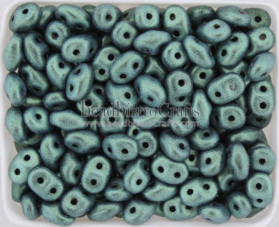 SuperDuo 2.5x5mm Jet Metallic Suede Light Green 2-Hole Czech Seed Beads ~ 20g