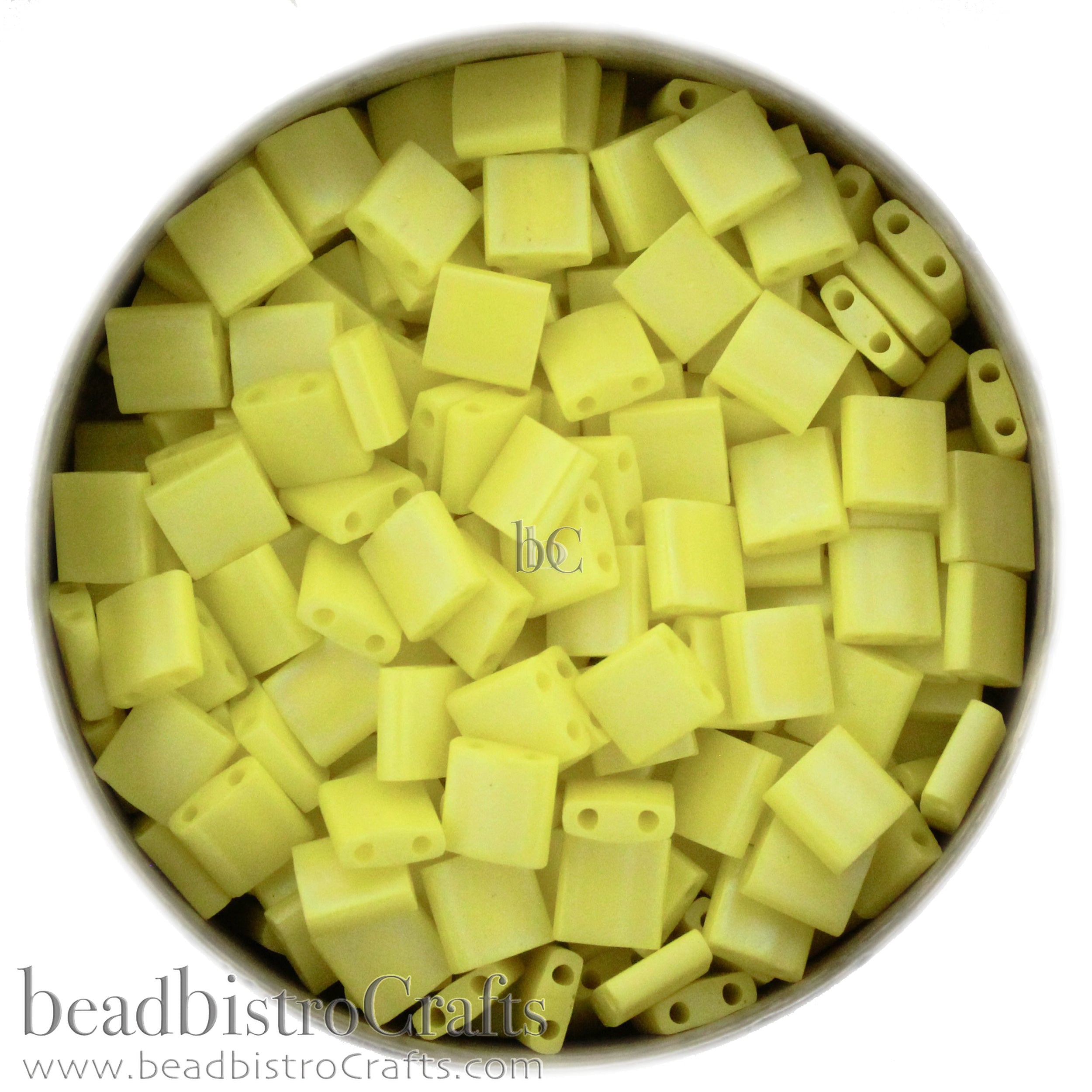 MIYUKI Full Tila Beads, Frosted Opaque Lemon Yellow Rainbow # 404FR - 10 grams