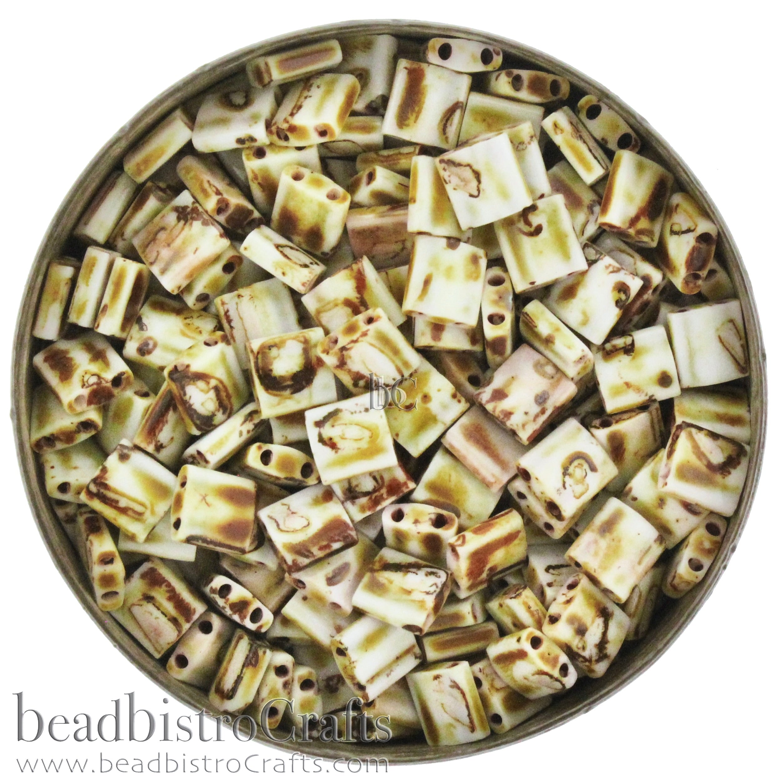 MIYUKI Full Tila Beads, Opaque Canary Picasso # 4512 - 10 grams