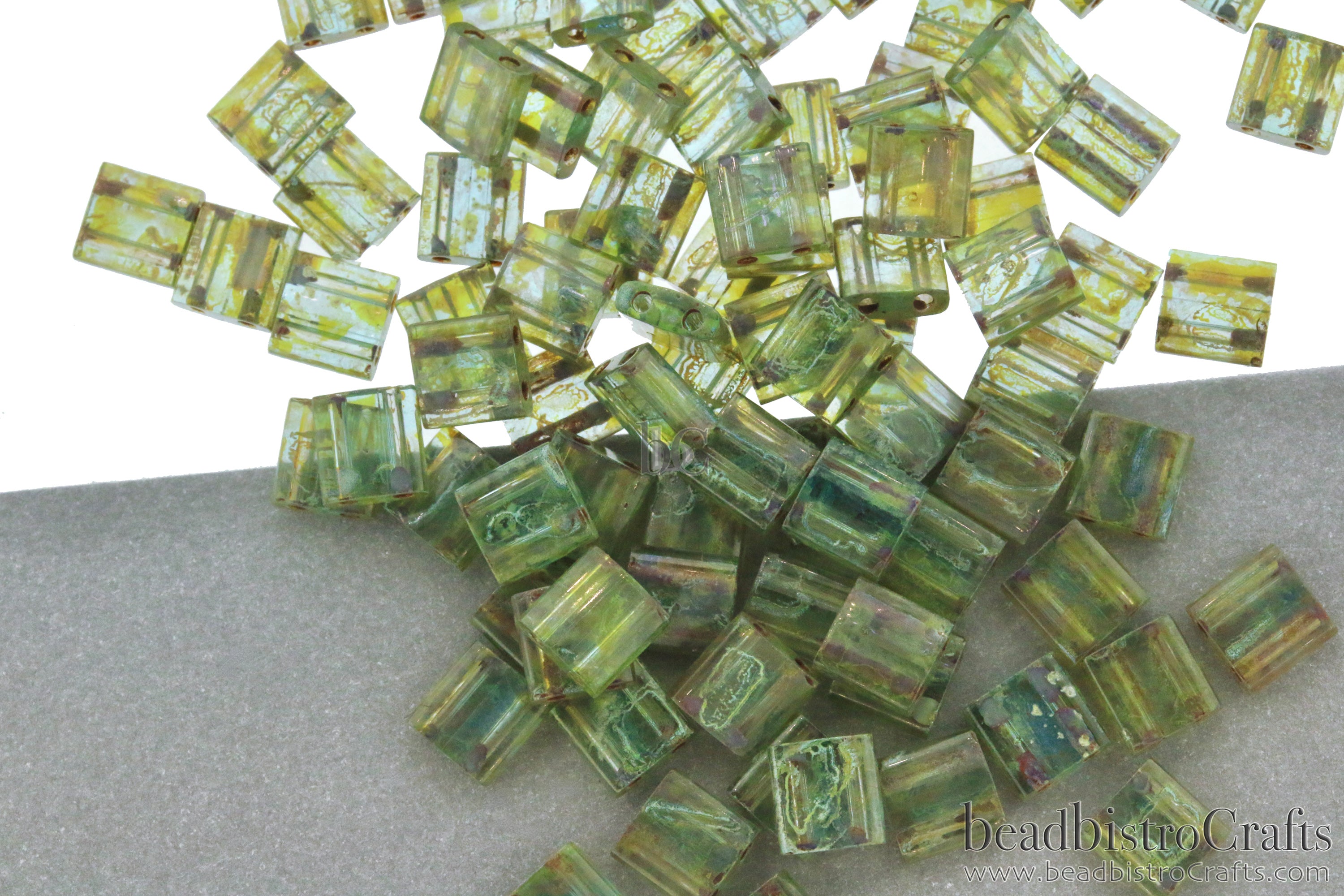 MIYUKI Full Tila Beads, Olivine Picasso # 4506 - 10 grams