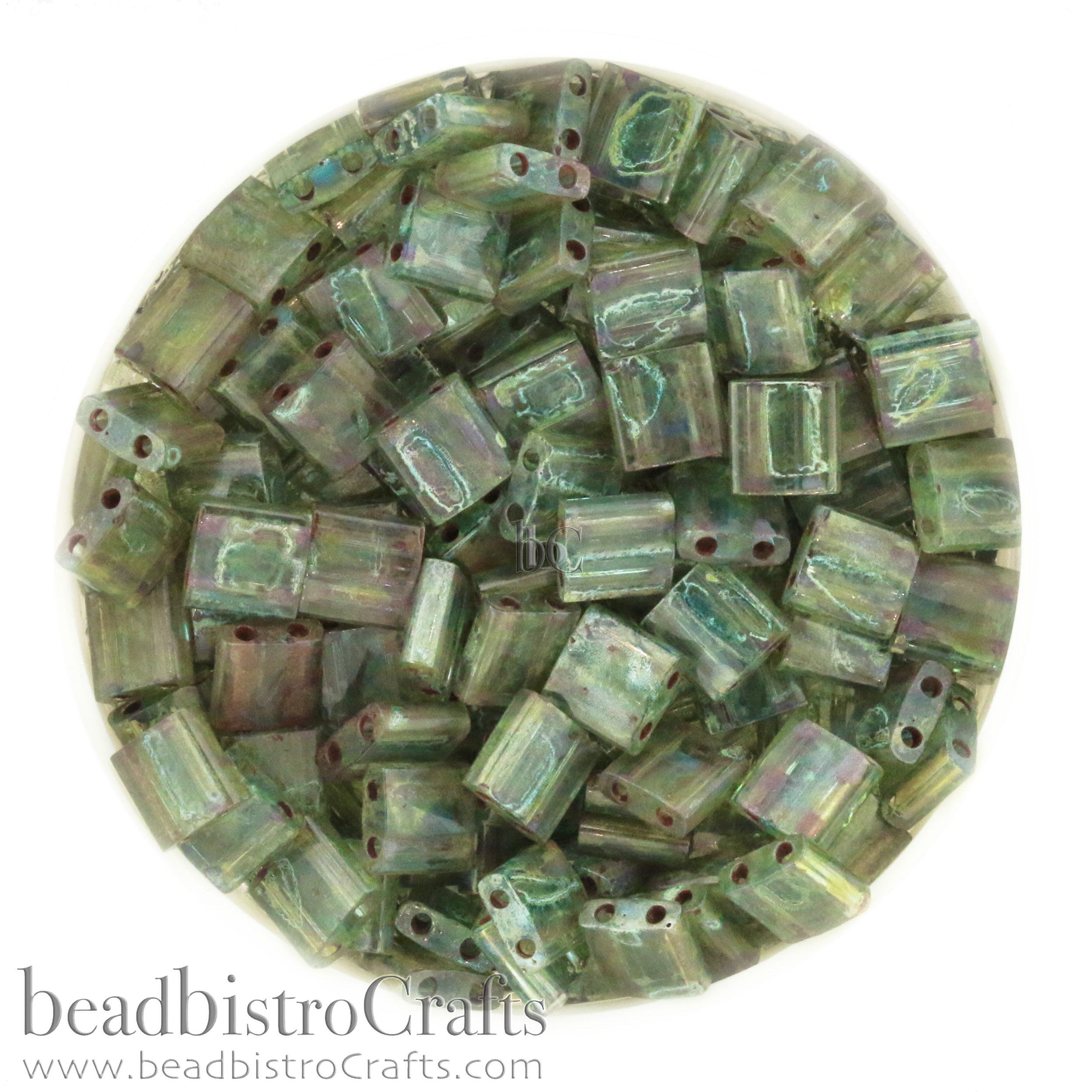 MIYUKI Full Tila Beads, Olivine Picasso # 4506 - 10 grams