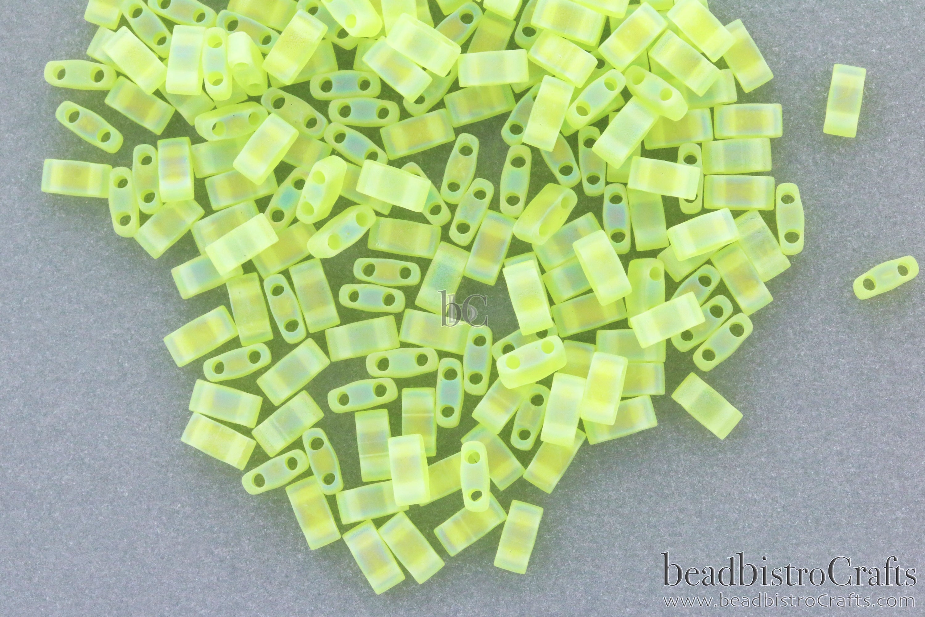 MIYUKI Half Tila Beads, Frosted Transparent Lime AB # 143FR - 10 grams