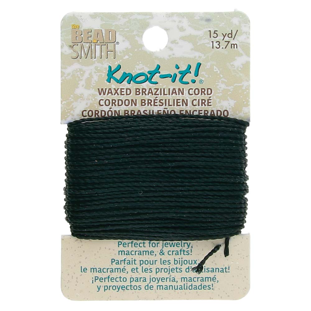 Knot-It Waxed Brazilian Cord, Black Color - 15 Yards