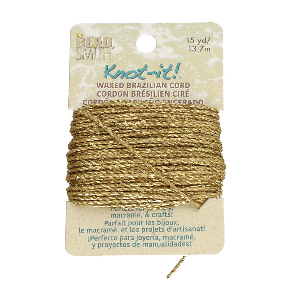 Knot-It Waxed Brazilian Cord, Gold Color - 15 Yards